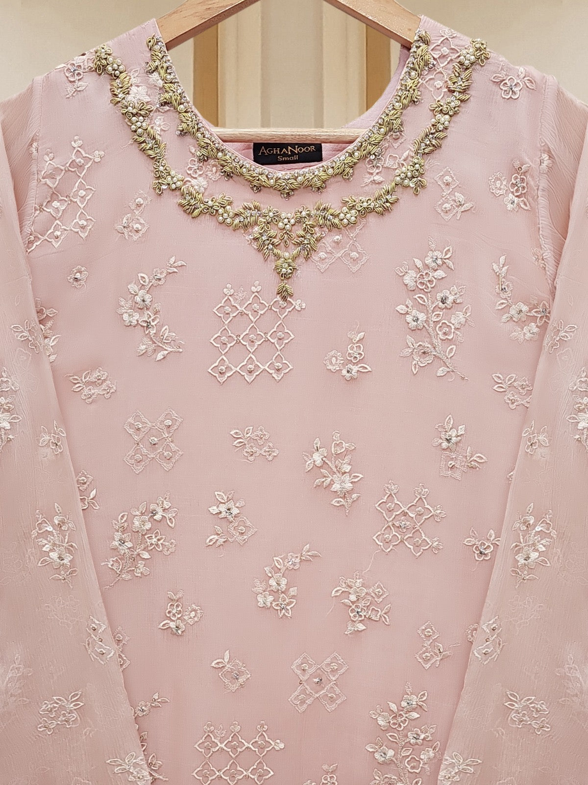 3 Piece - Pure Chiffon Embroidered Suit S110260 - Image 3