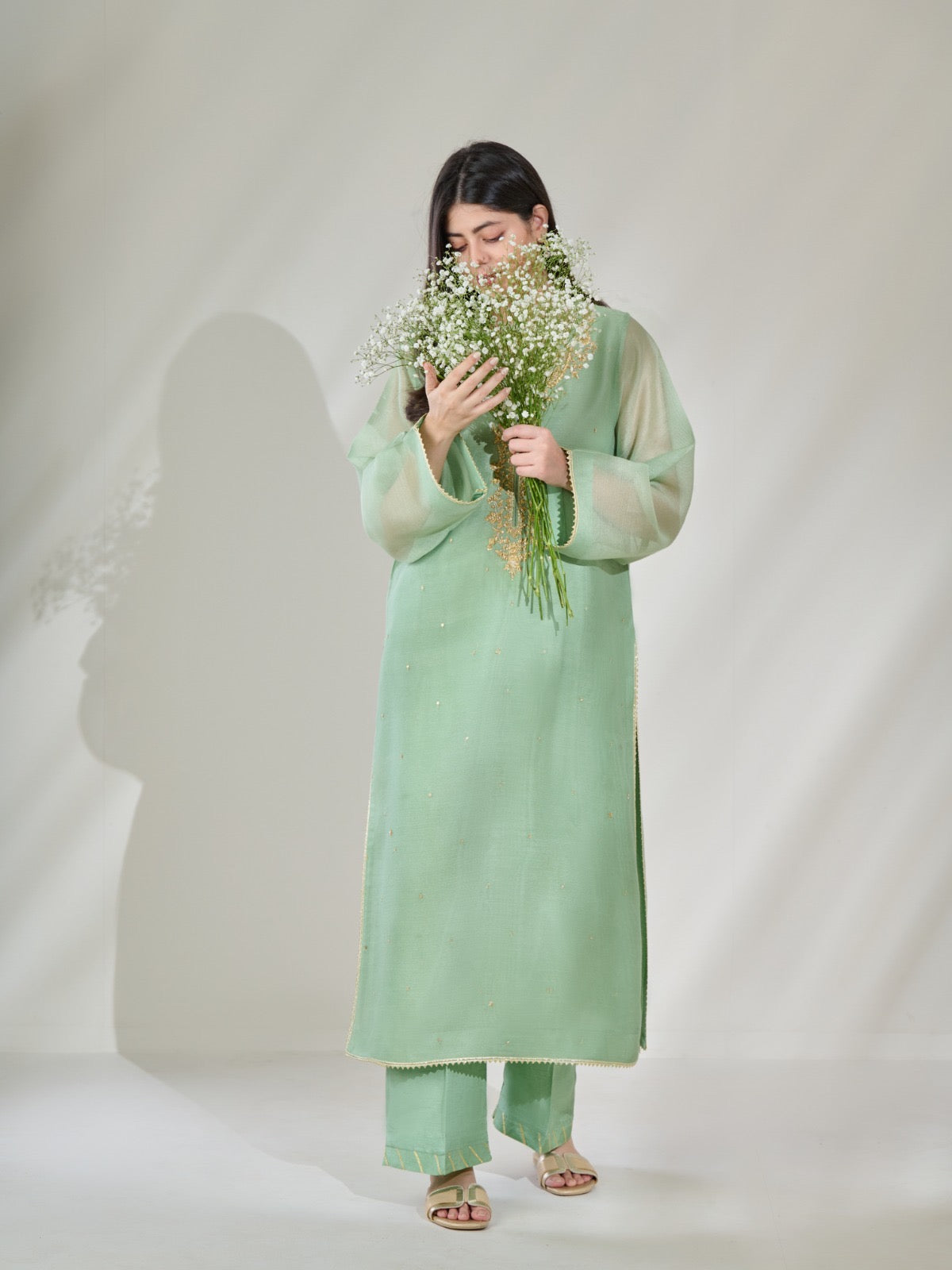 2 Piece - Pure Cotton Net Embroidered Suit S110378