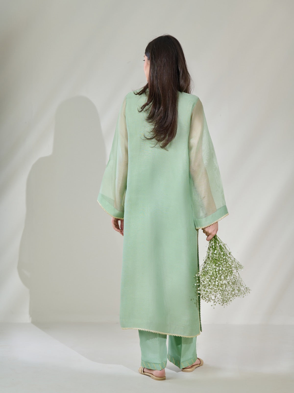 2 Piece - Pure Cotton Net Embroidered Suit S110378 - Image 3