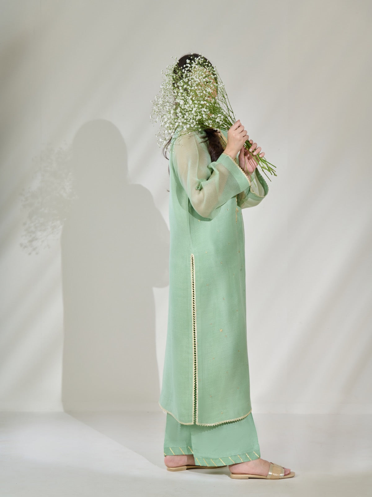 2 Piece - Pure Cotton Net Embroidered Suit S110378 - Image 4