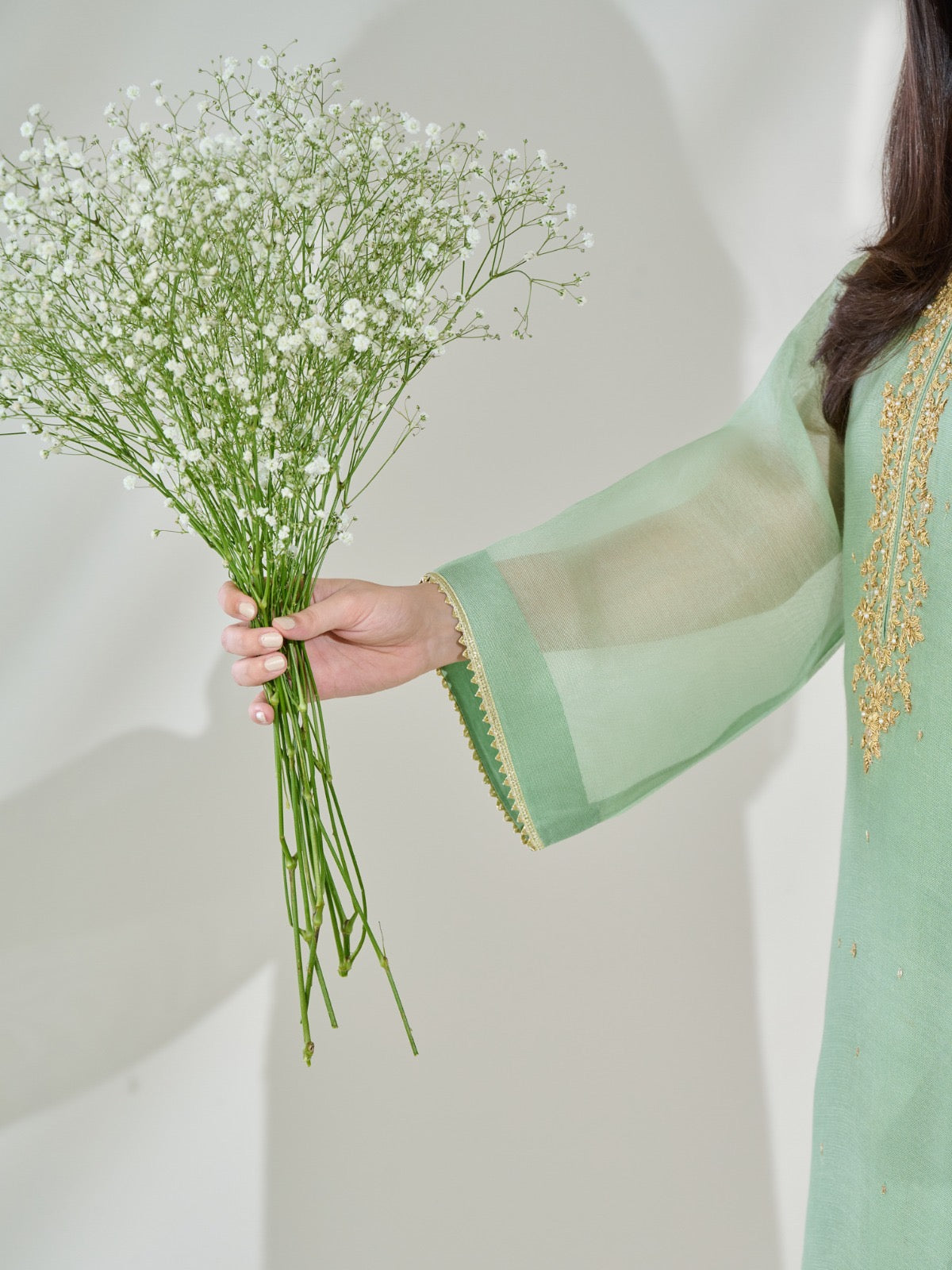 2 Piece - Pure Cotton Net Embroidered Suit S110378 - Image 5