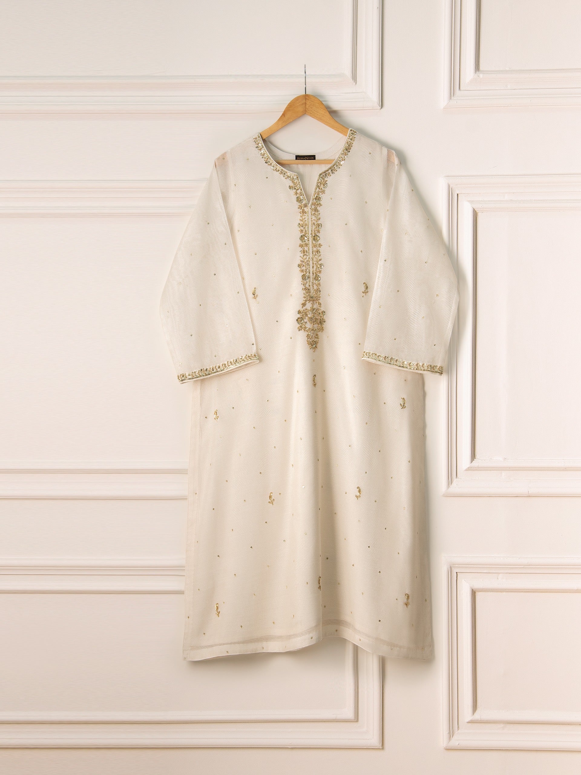 3 Piece - Pure Cotton Net Embroidered Suit S110680 - Image 2