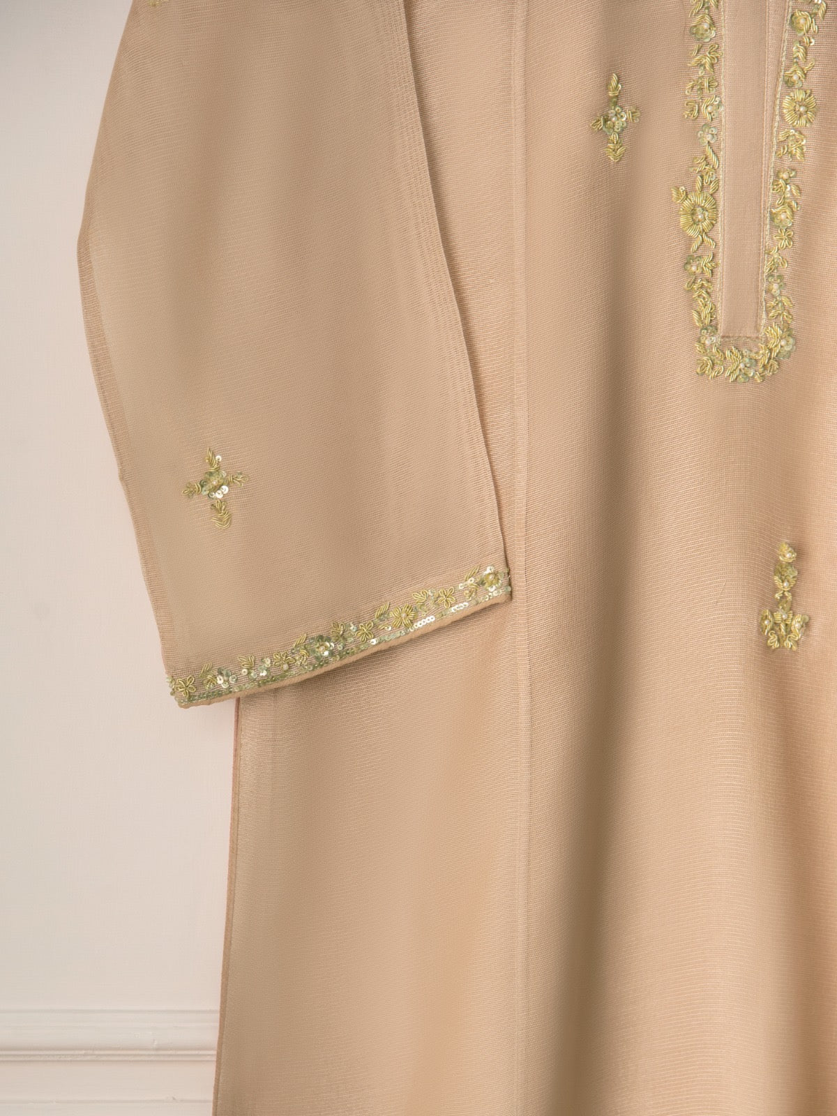 3 Piece - Pure Cotton Net Embroidered Suit S110683 - Image 3