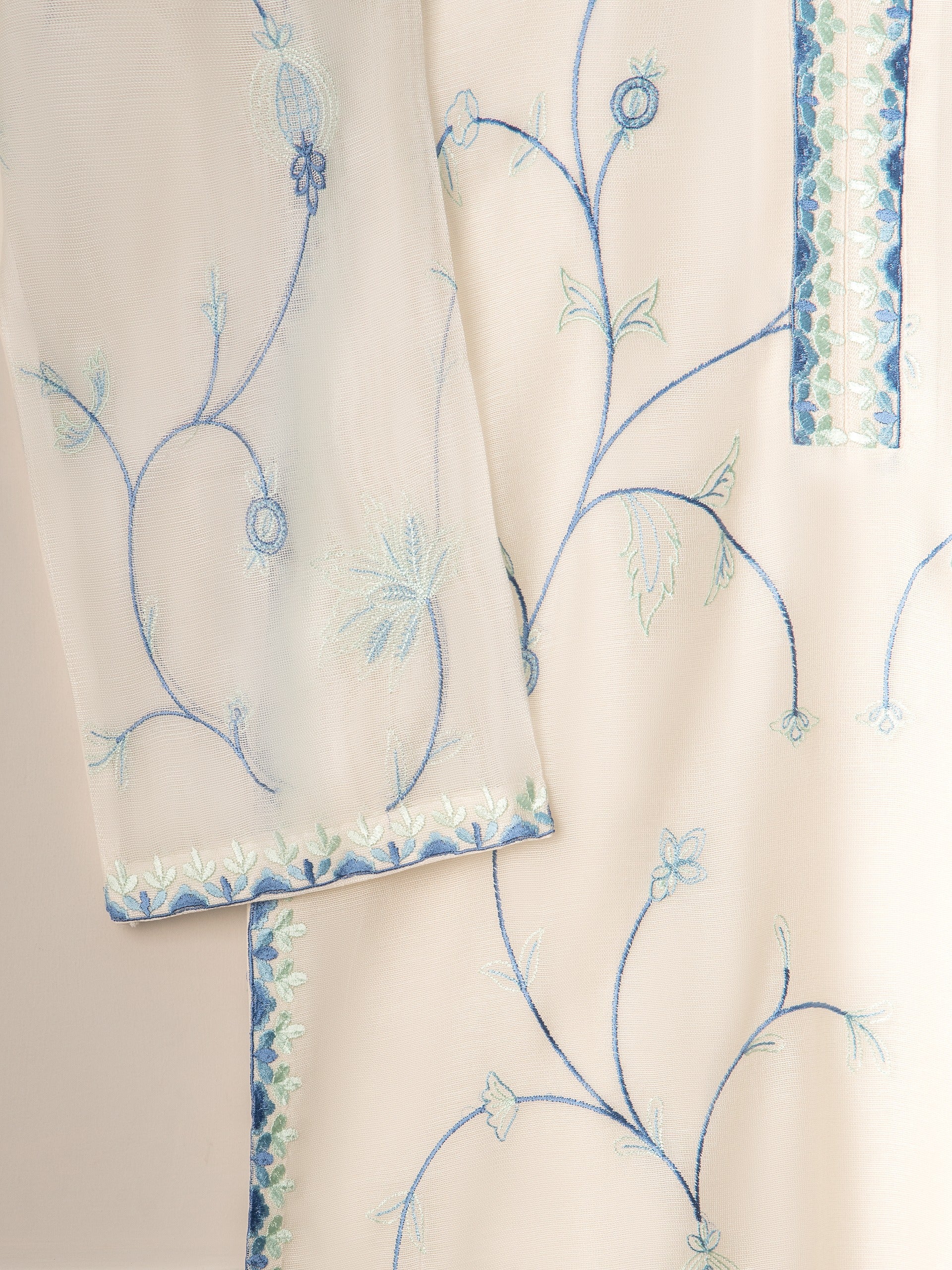 3 Piece- Pure Cotton Net Embroidered Suit S110935 - Image 4