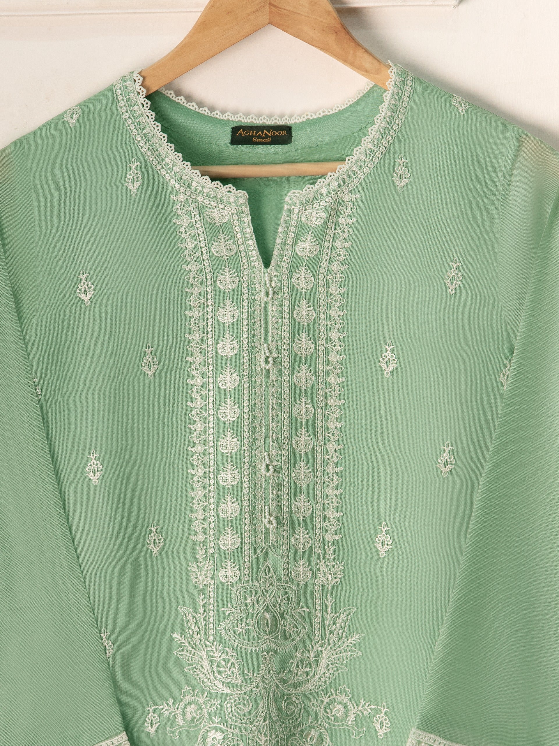 3 Piece- Pure Cotton Net Embroidered Suit S110944 - Image 3