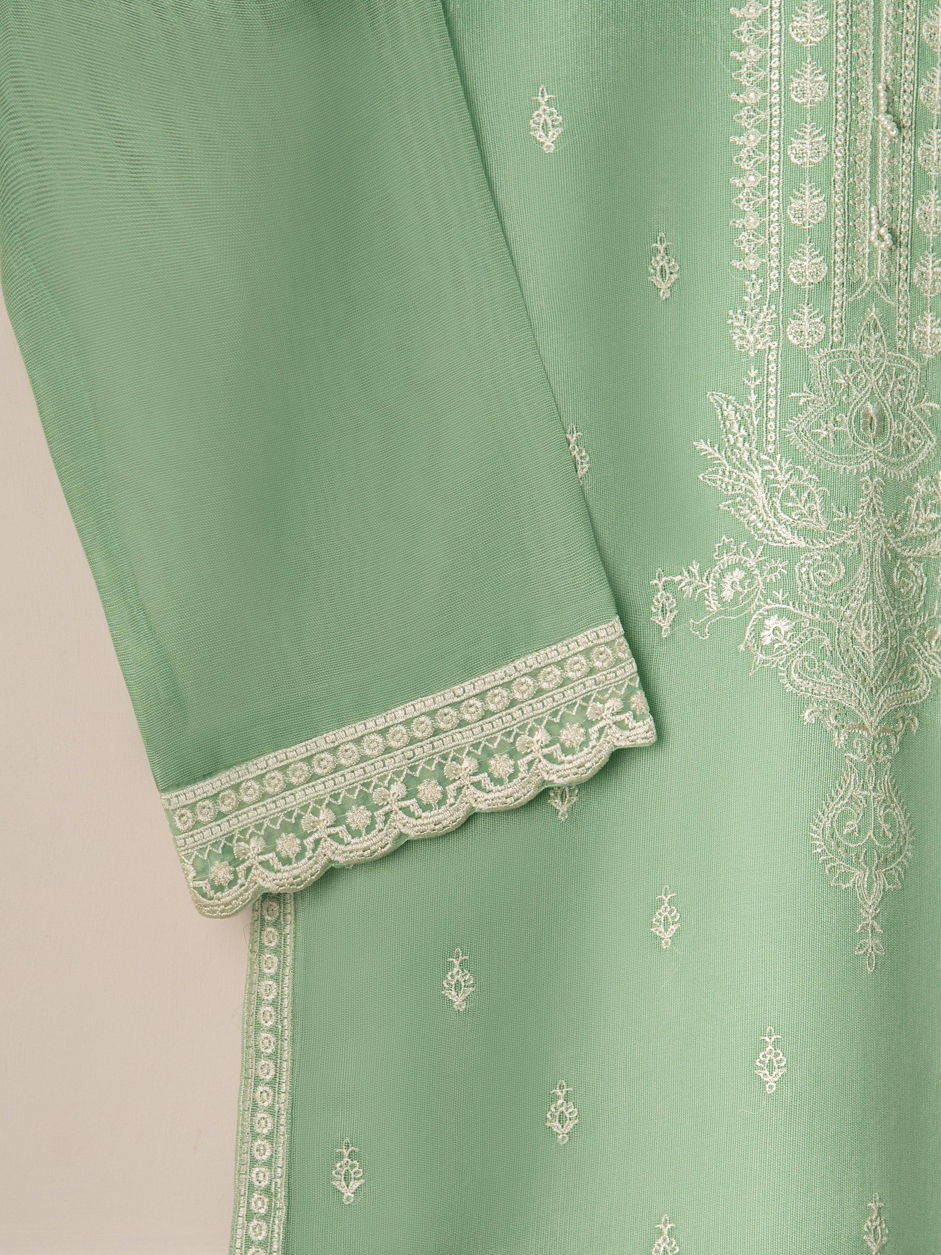 3 Piece- Pure Cotton Net Embroidered Suit S110944 - Image 4
