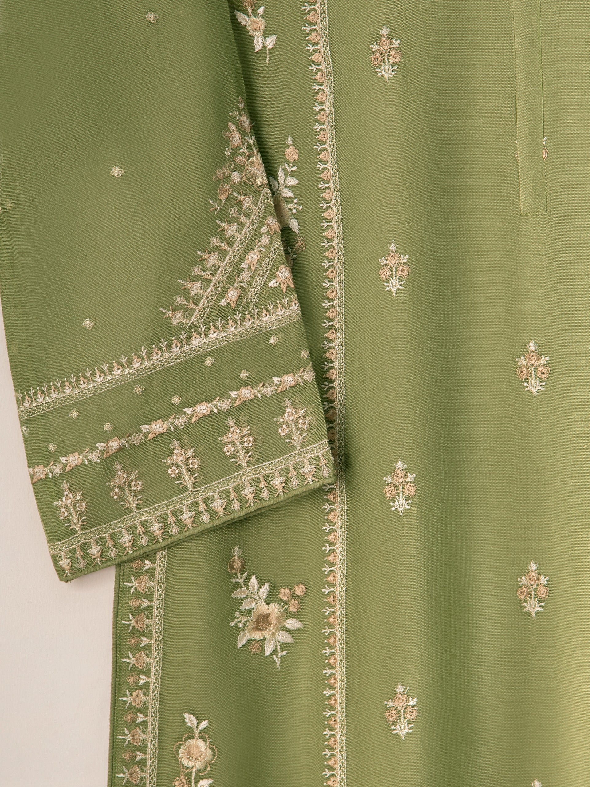 3 Piece- Pure Cotton Net Embroidered Suit S111071 - Image 3