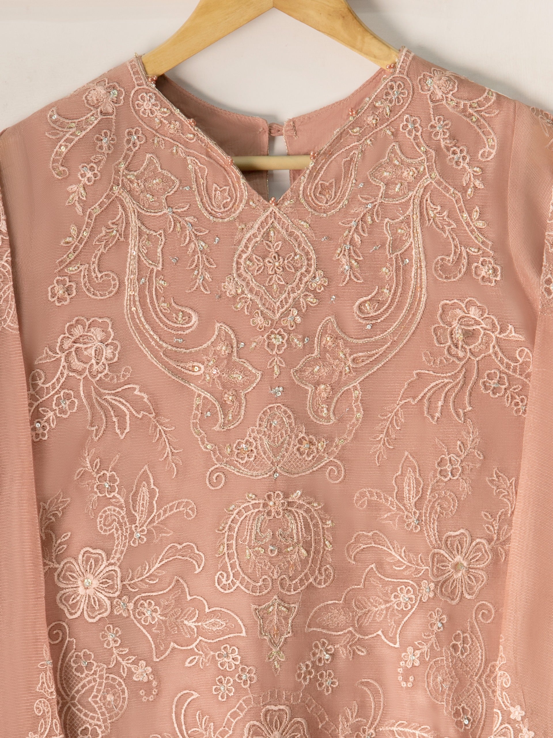 2 Piece- Pure Cotton Net Embroidered Suit S111072 - Image 2