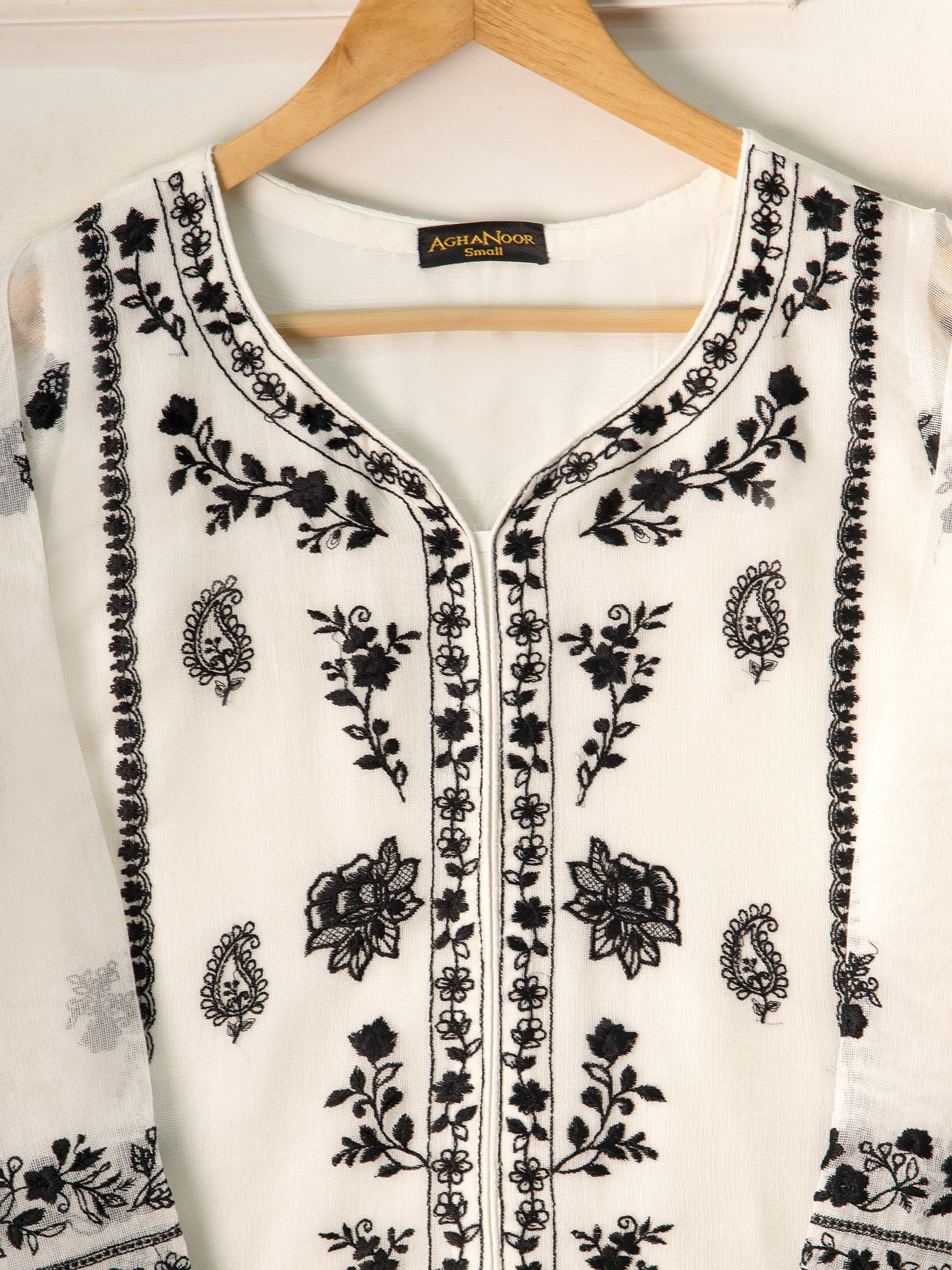 3 Piece- Pure Cotton Net Embroidered Suit S111205 - Image 2
