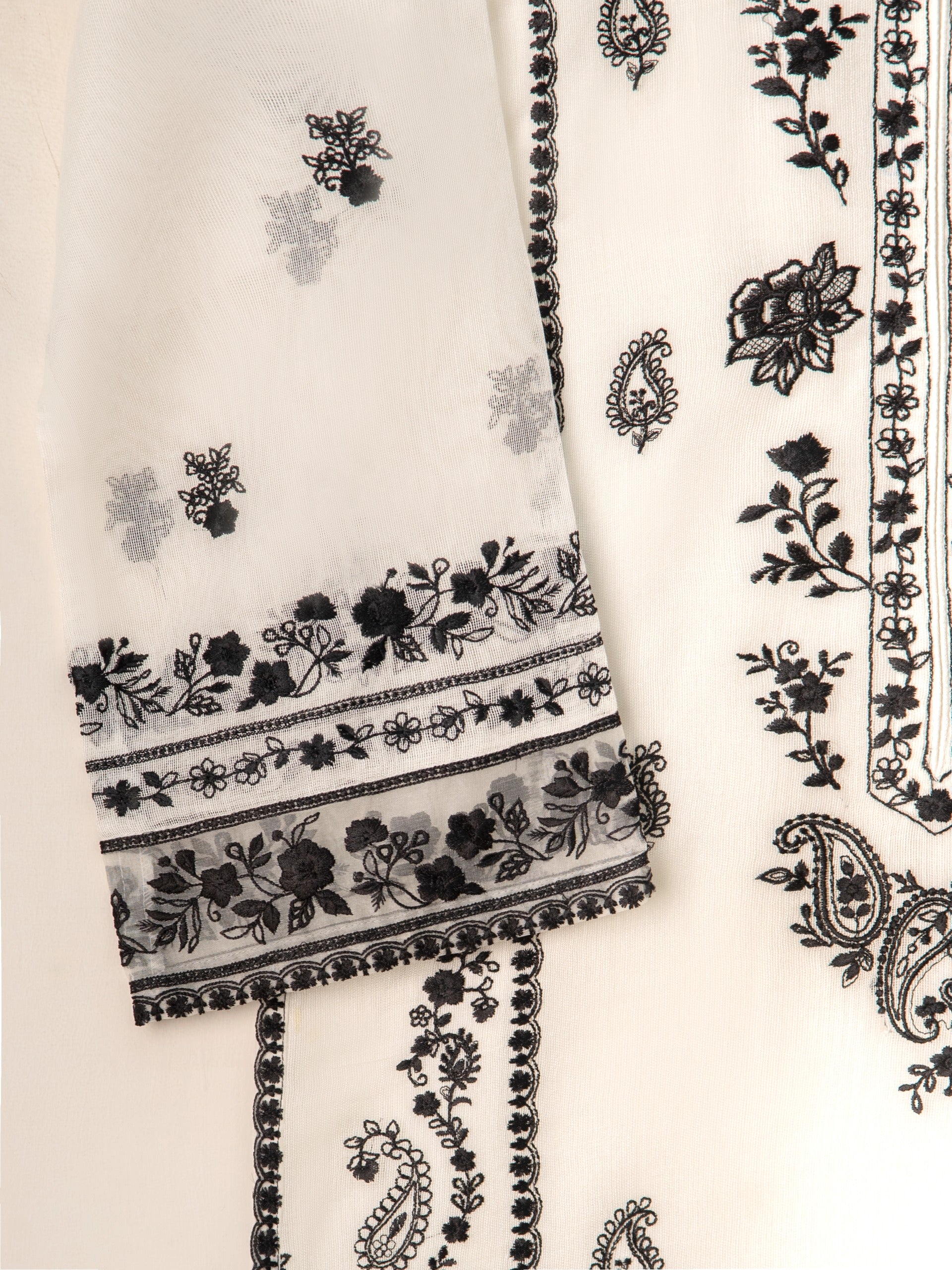 3 Piece- Pure Cotton Net Embroidered Suit S111205 - Image 3