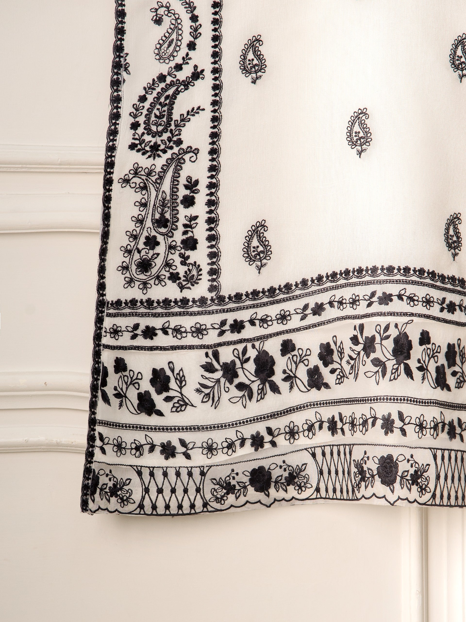 3 Piece- Pure Cotton Net Embroidered Suit S111205 - Image 5