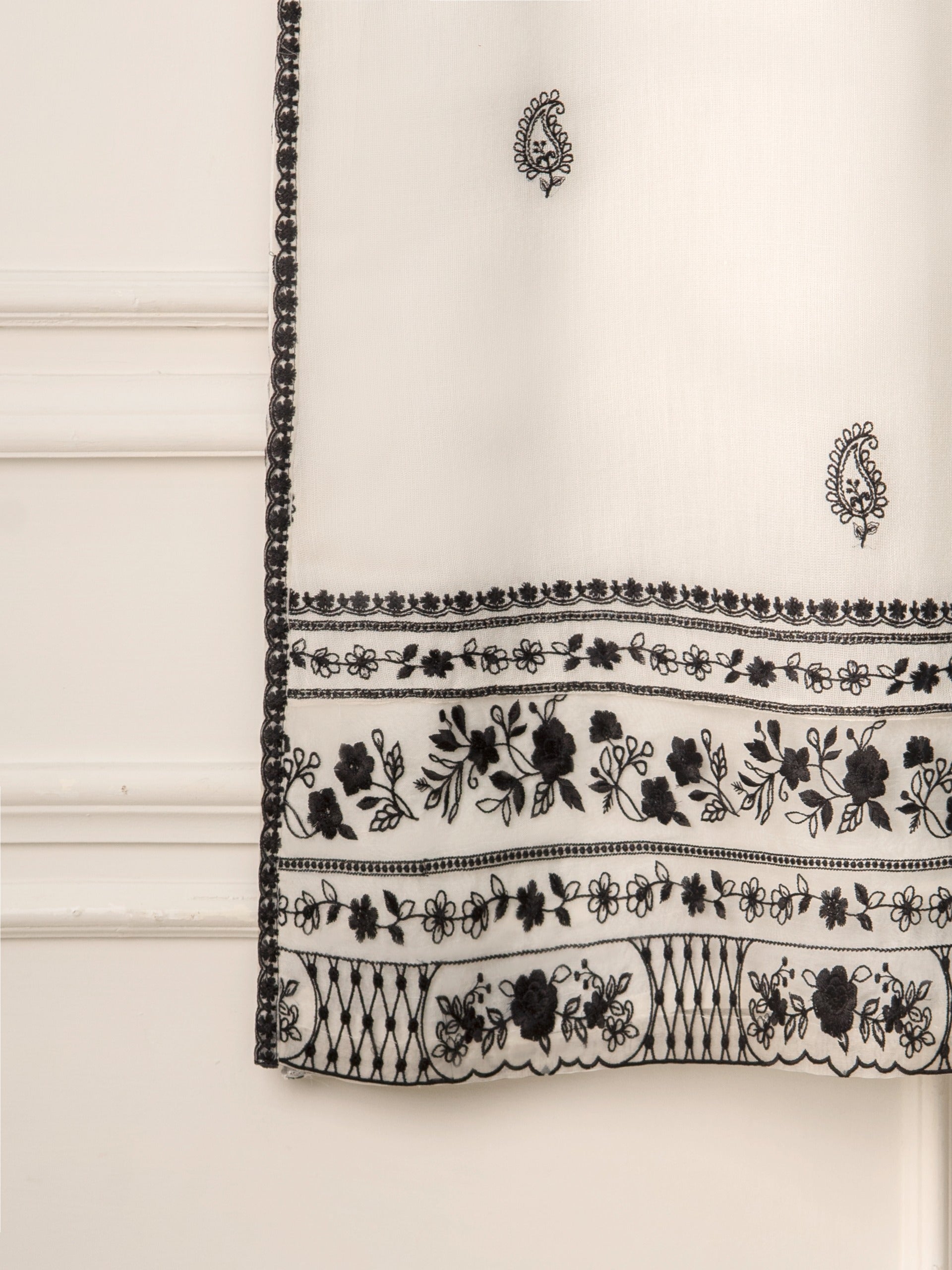 3 Piece- Pure Cotton Net Embroidered Suit S111205 - Image 7