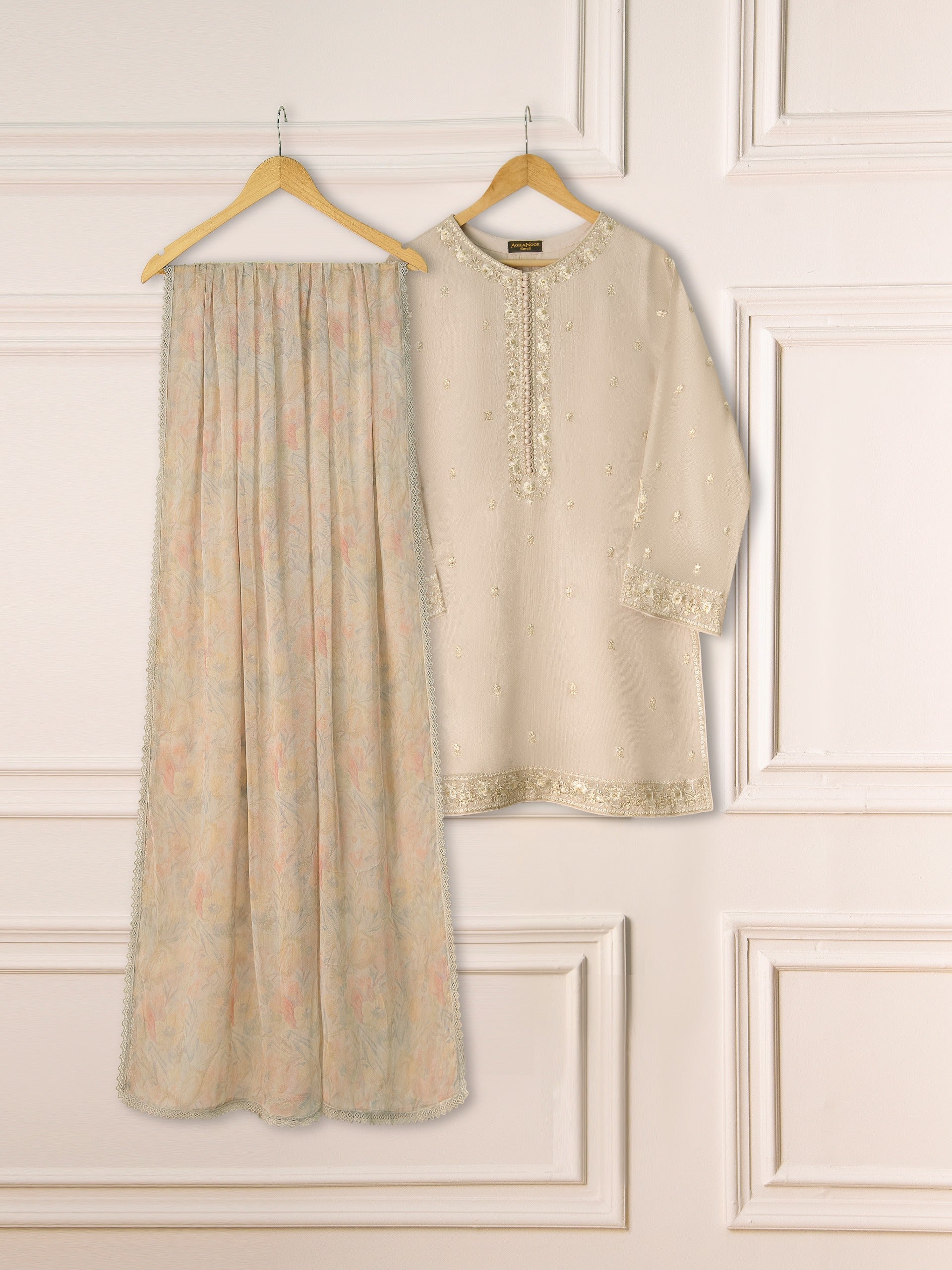 3 Piece- Pure Cotton Net Embroidered Suit S111223