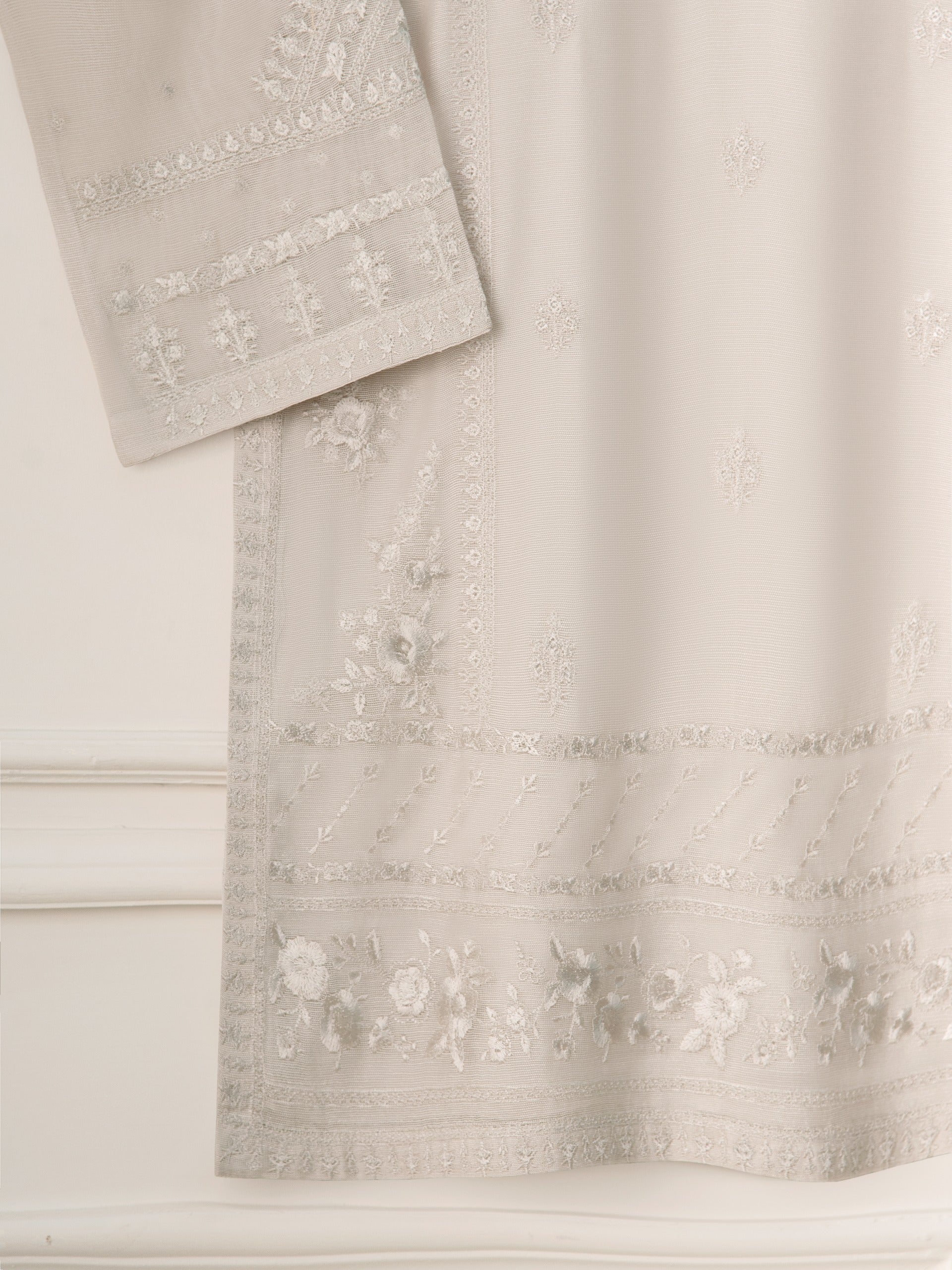 3 Piece - Pure Cotton Net Embroidered Suit S111250 - Image 4