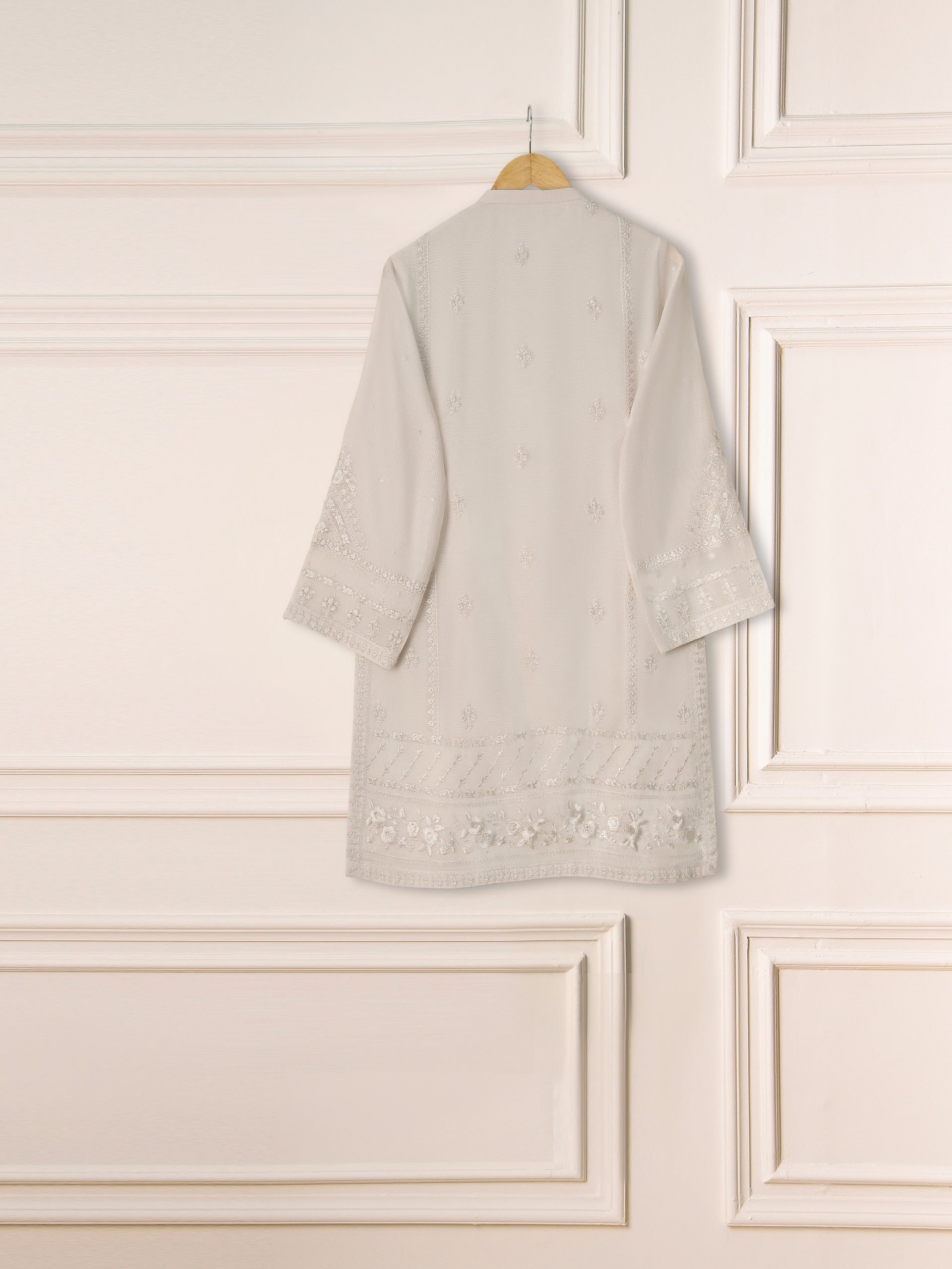 3 Piece - Pure Cotton Net Embroidered Suit S111250 - Image 5