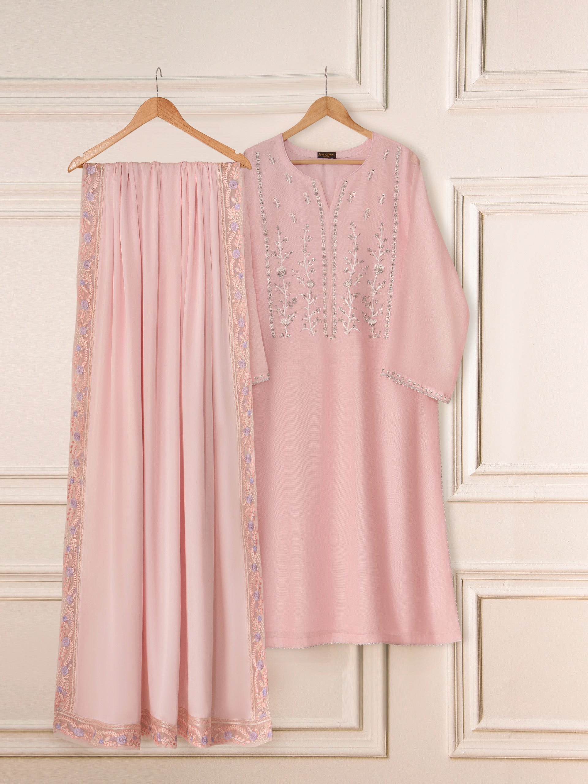 3 Piece - Pure Cotton Net Embroidered Suit S111274
