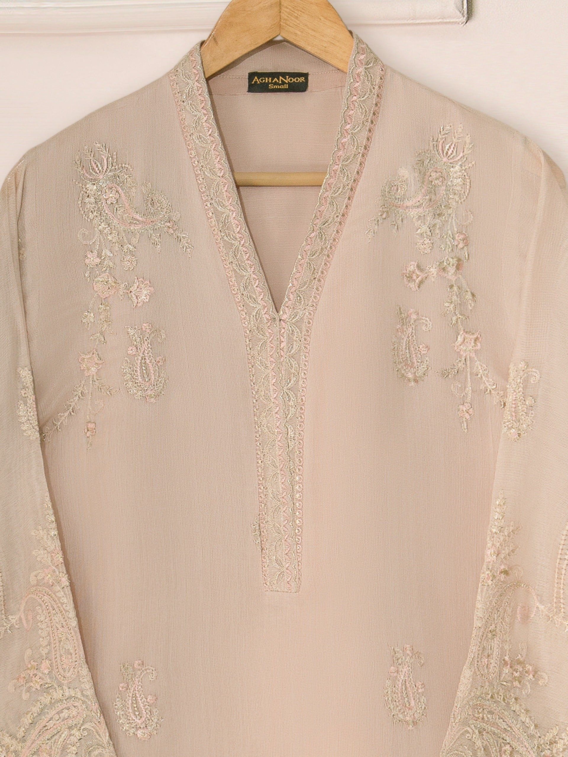 3 Piece - Pure Cotton Net Embroidered Suit S111299 - Image 3