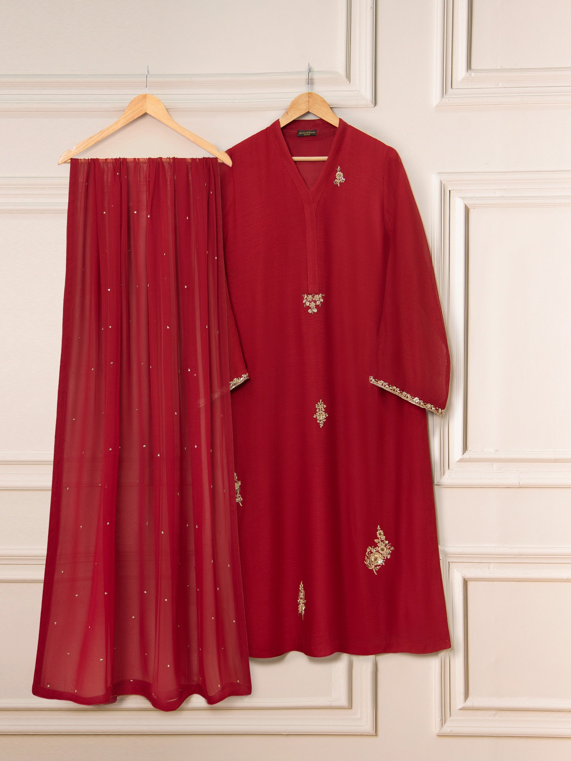 3 Piece - Pure Cotton Net Embroidered Suit S111325