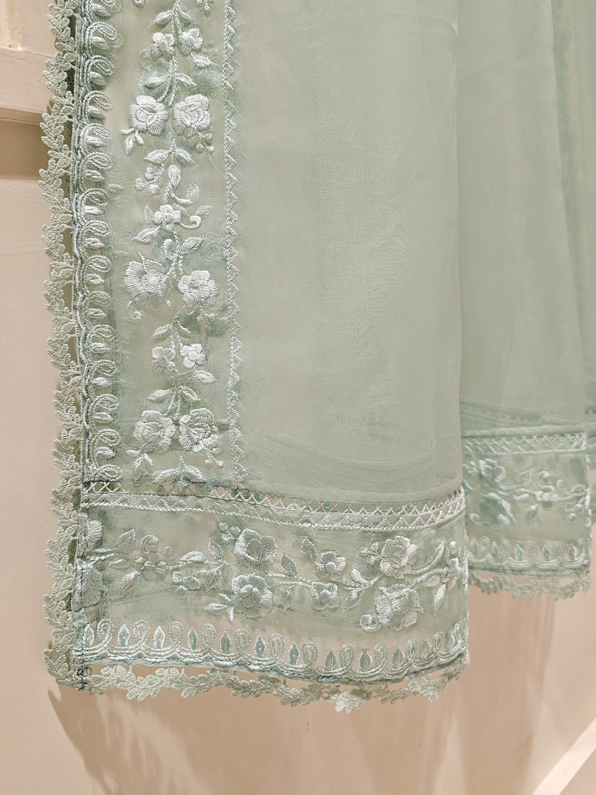 3 Piece - Pure Cotton Net Embroidered Suit S111353 - Image 8