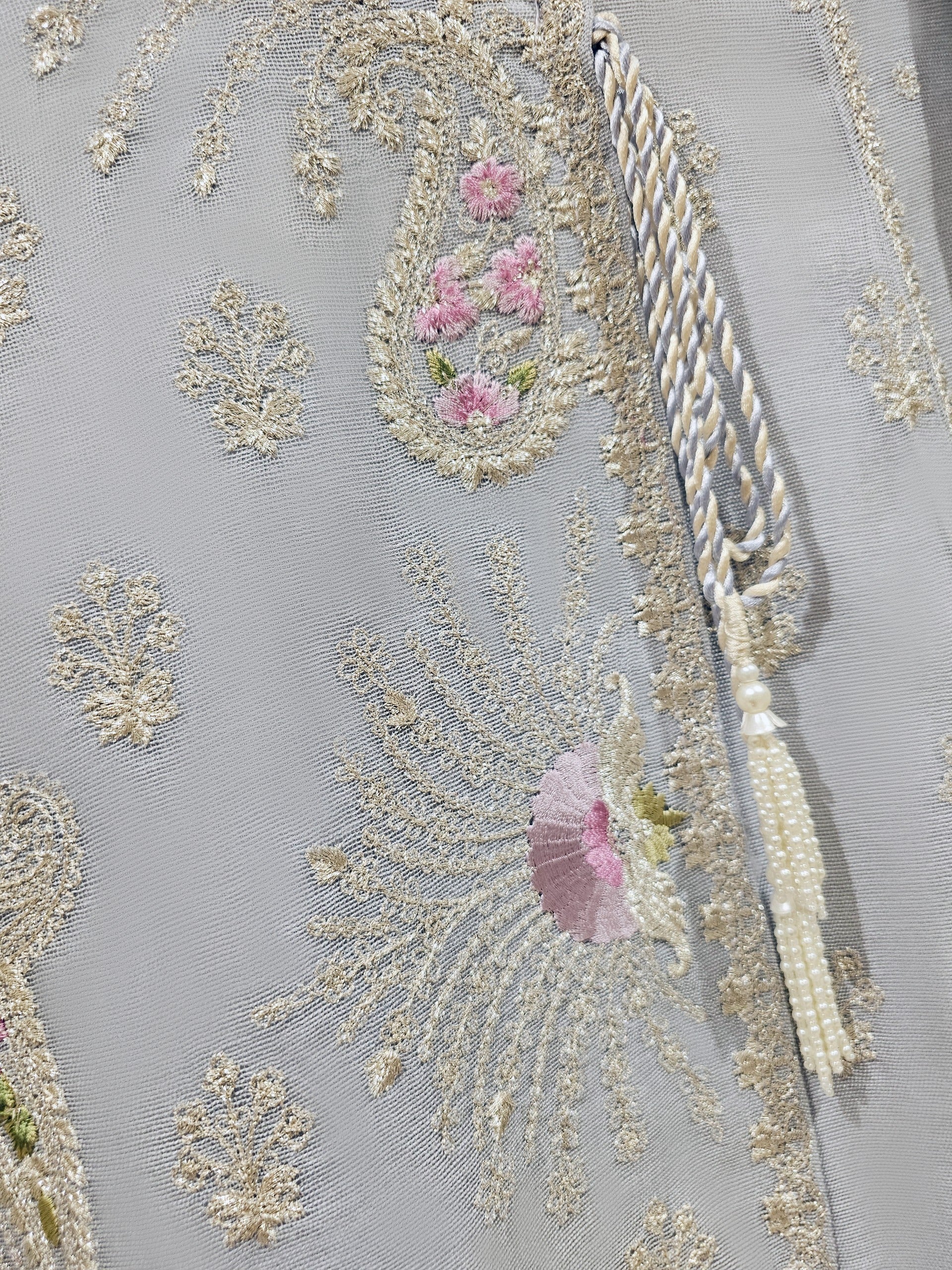 3 Piece - Pure Cotton Net Embroidered Suit S111357 - Image 6