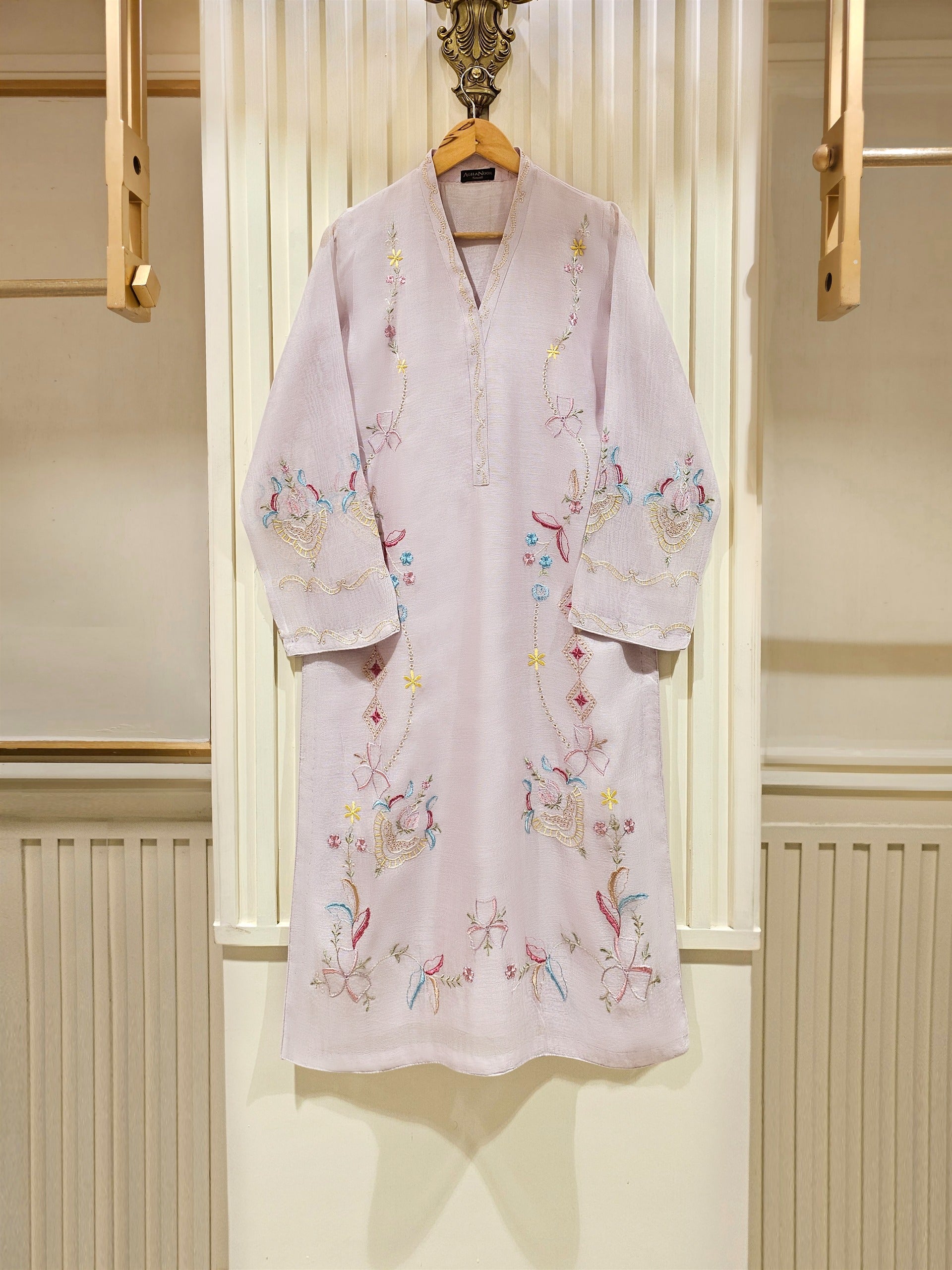 3 Piece - Pure Cotton Net Embroidered Suit S111361 - Image 2
