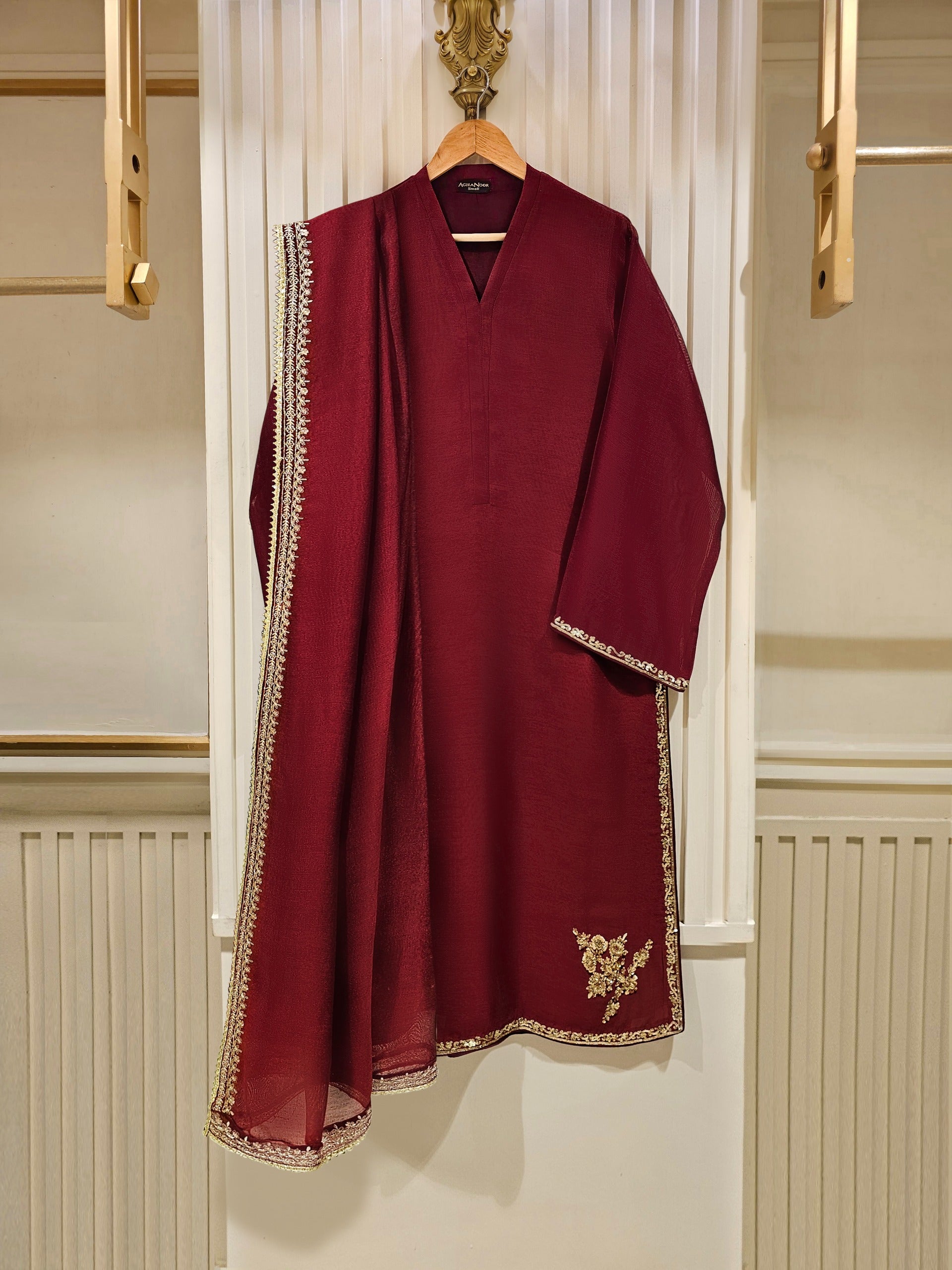 3 Piece - Pure Cotton Net Embroidered Suit S111408