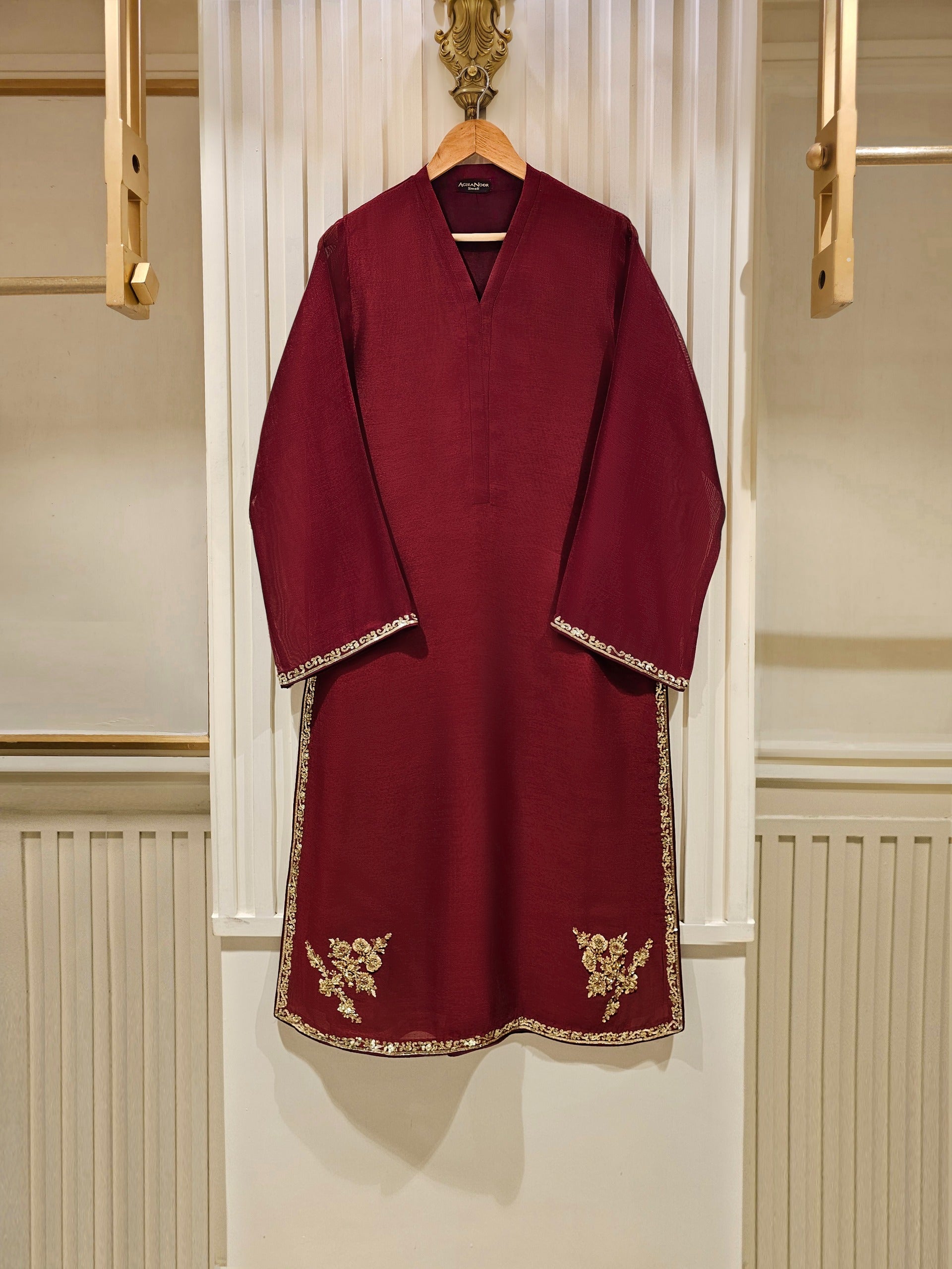 3 Piece - Pure Cotton Net Embroidered Suit S111408 - Image 2