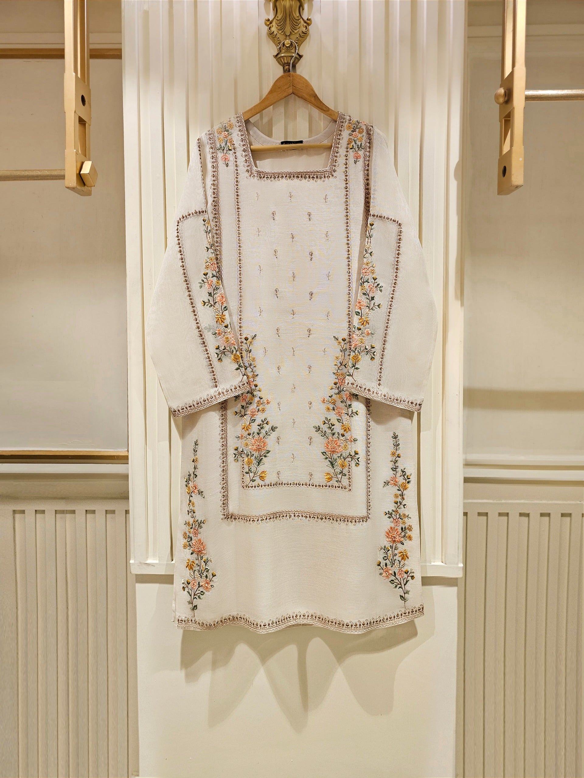 3 Piece - Pure Cotton Net Embroidered Suit S111477 - Image 2