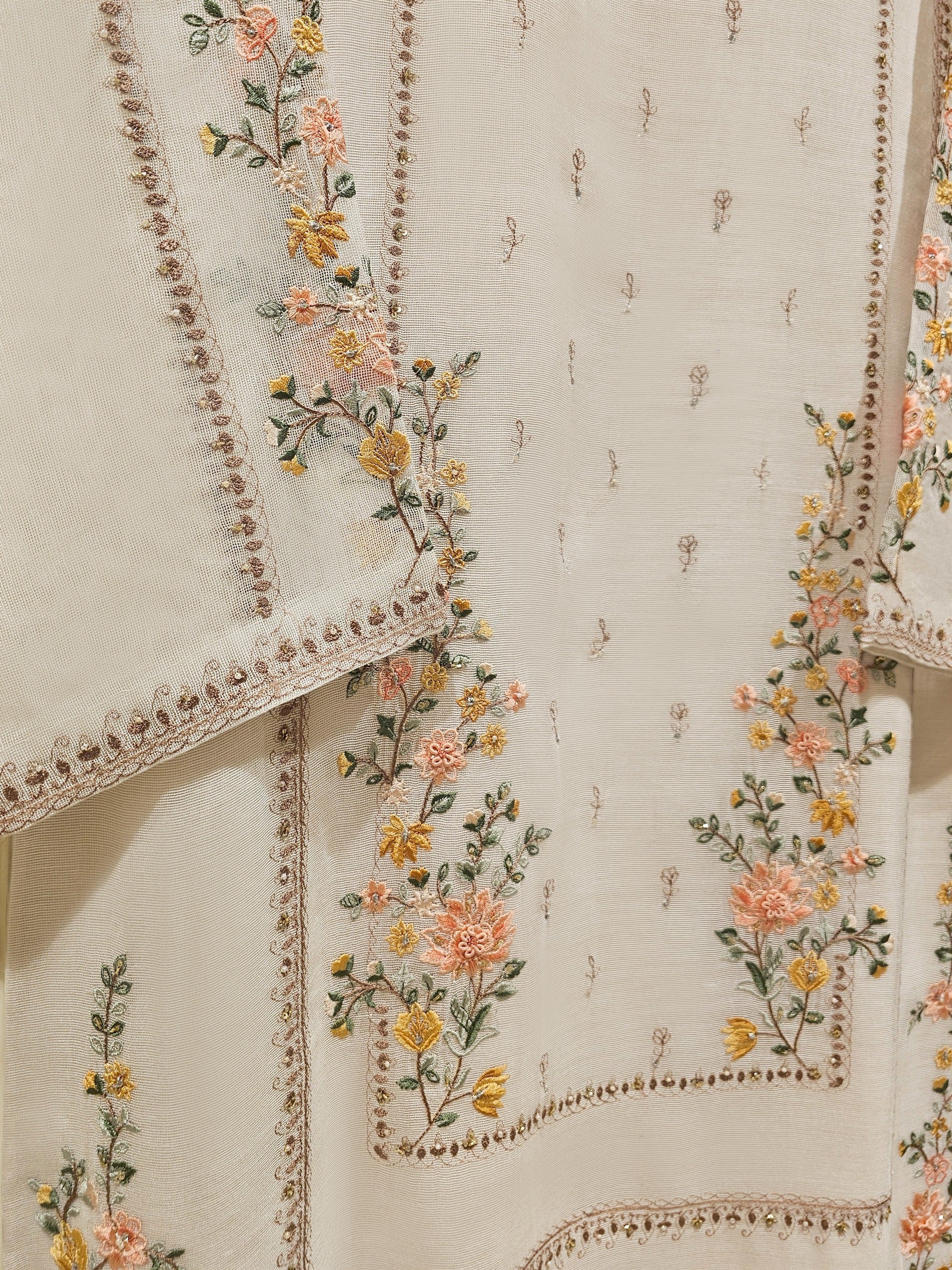 3 Piece - Pure Cotton Net Embroidered Suit S111477 - Image 3