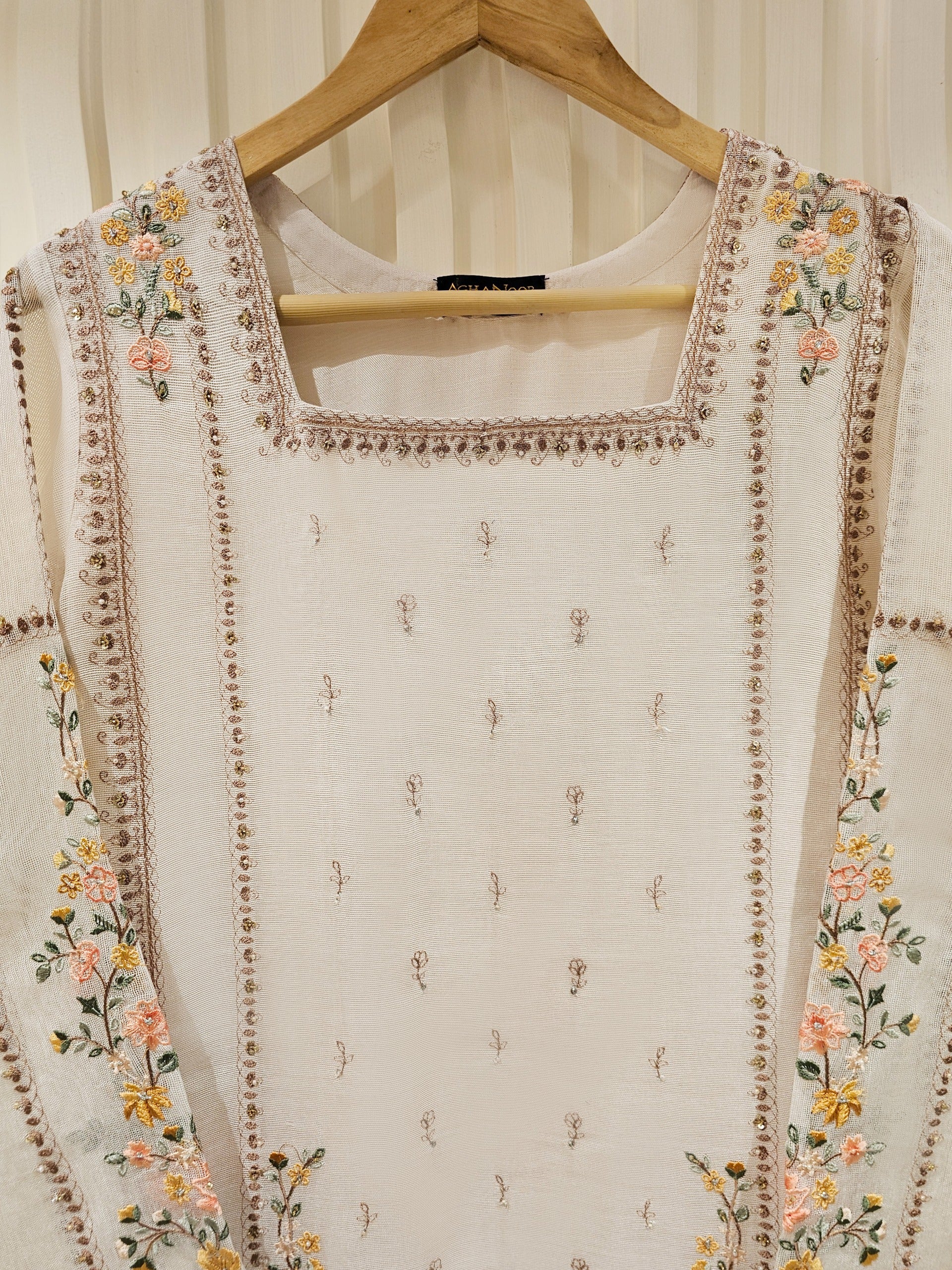 3 Piece - Pure Cotton Net Embroidered Suit S111477 - Image 4