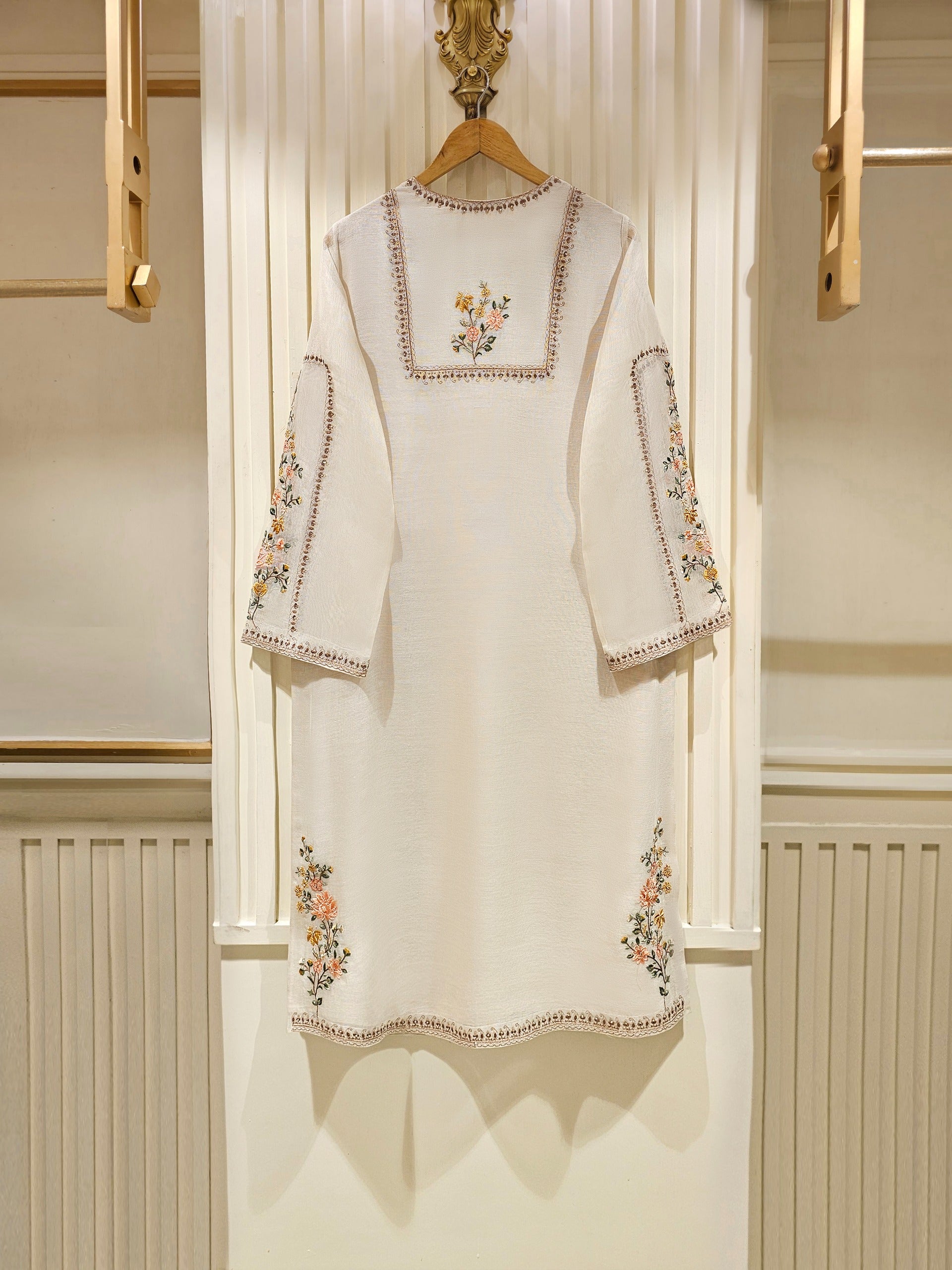 3 Piece - Pure Cotton Net Embroidered Suit S111477 - Image 6