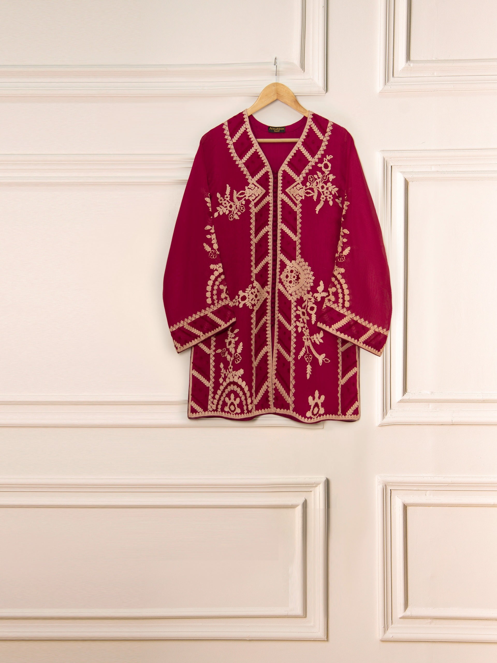 3 Piece - Pure Cotton Net Embroidered Suit S111506 - Image 2