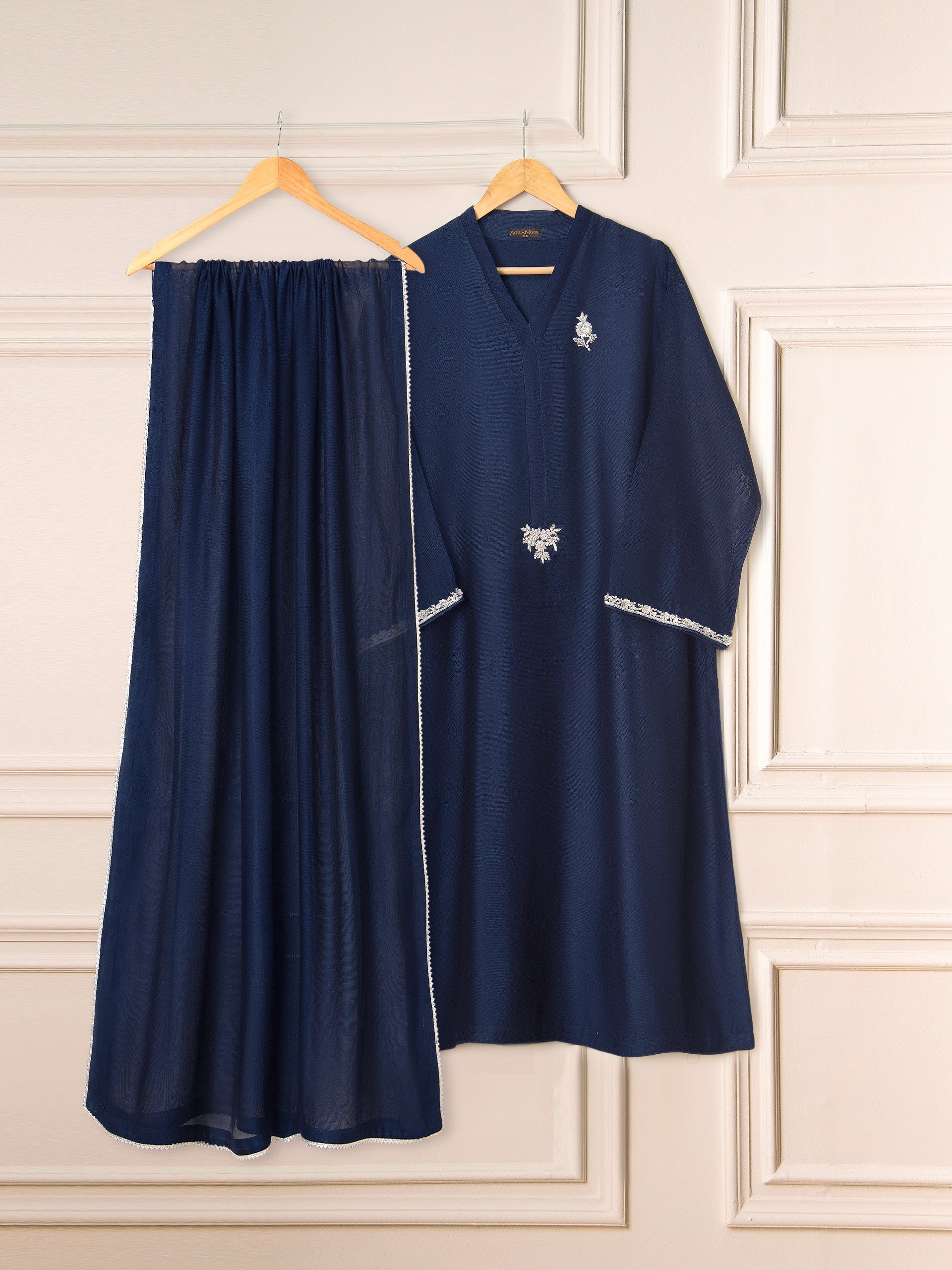 3 Piece - Pure Cotton Net Embroidered Suit S111535