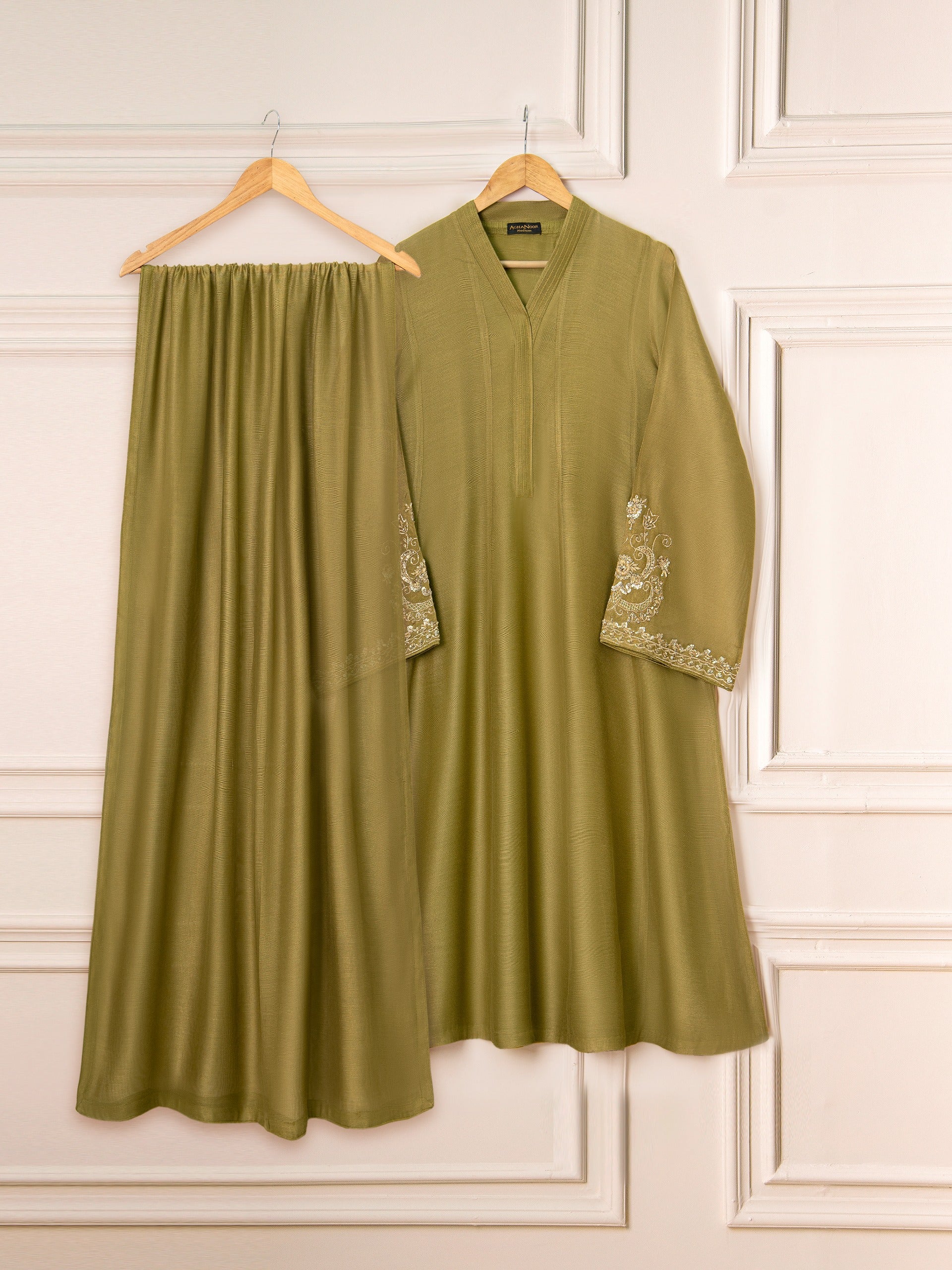 3 Piece - Pure Cotton Net Embroidered Suit S111588