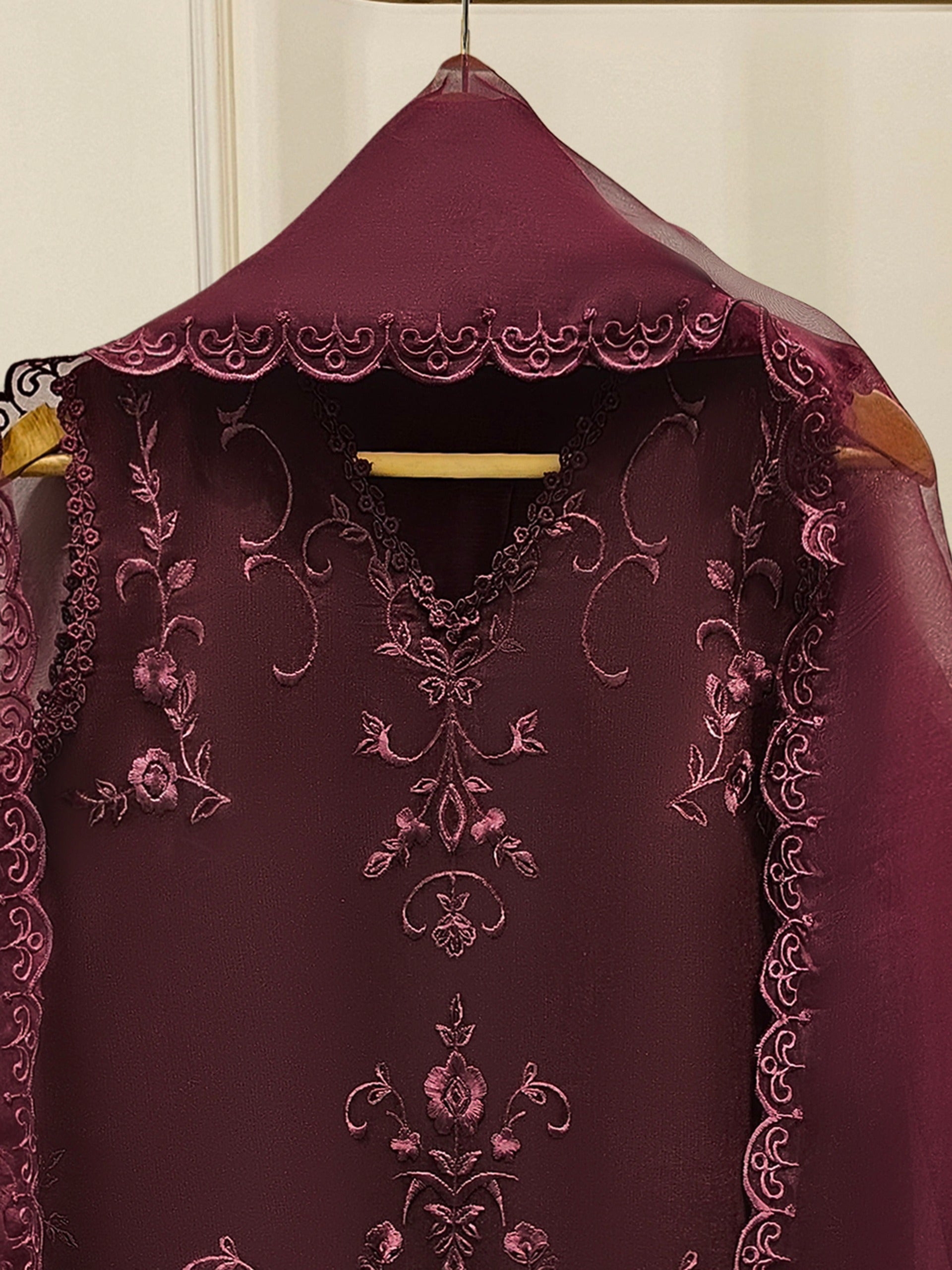 3 Piece - Pure Cotton Net Embroidered Suit S111793 - Image 2