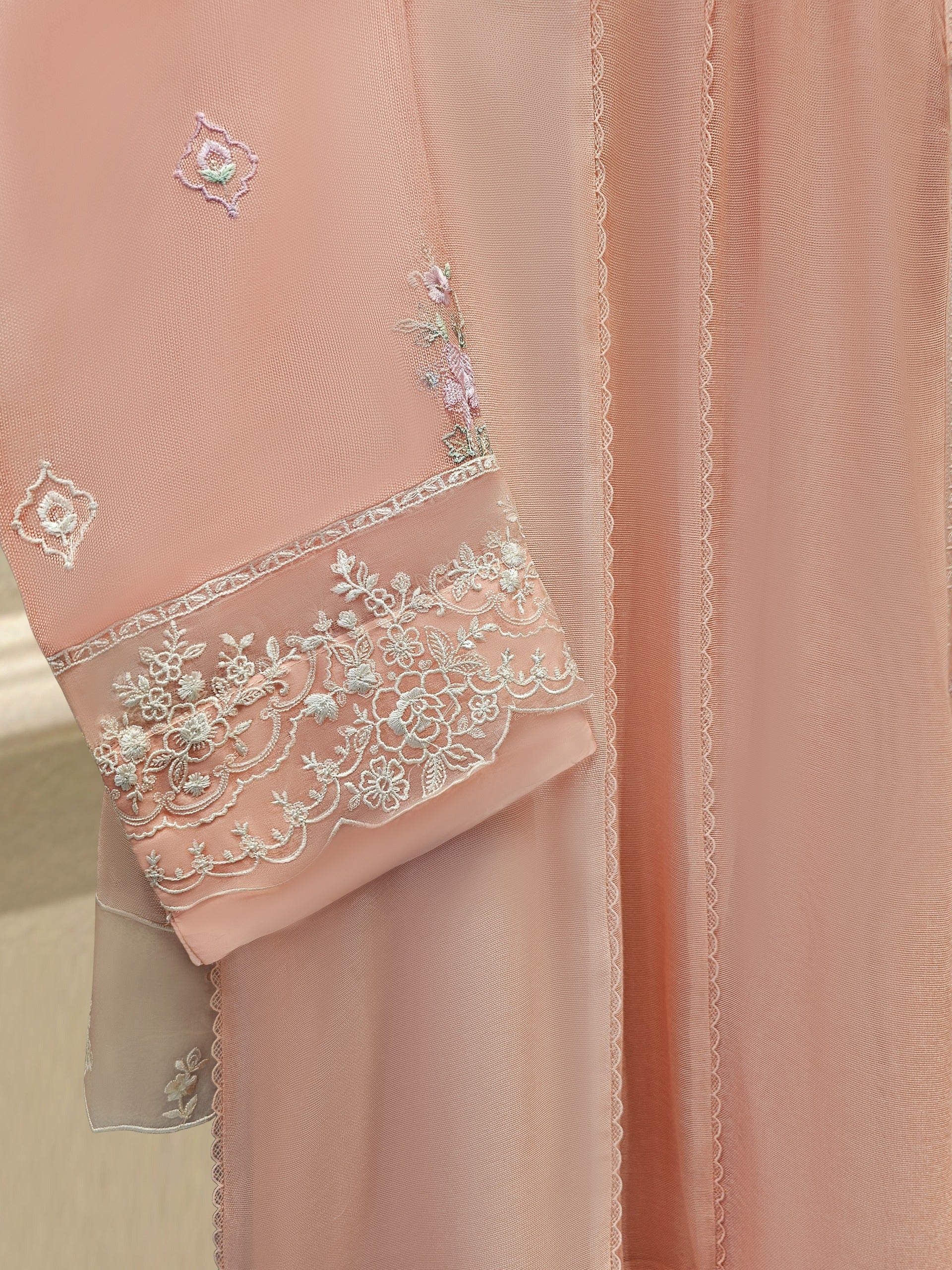 3 Piece - Pure Embroidered Cotton Net Suit S111820 - Image 4