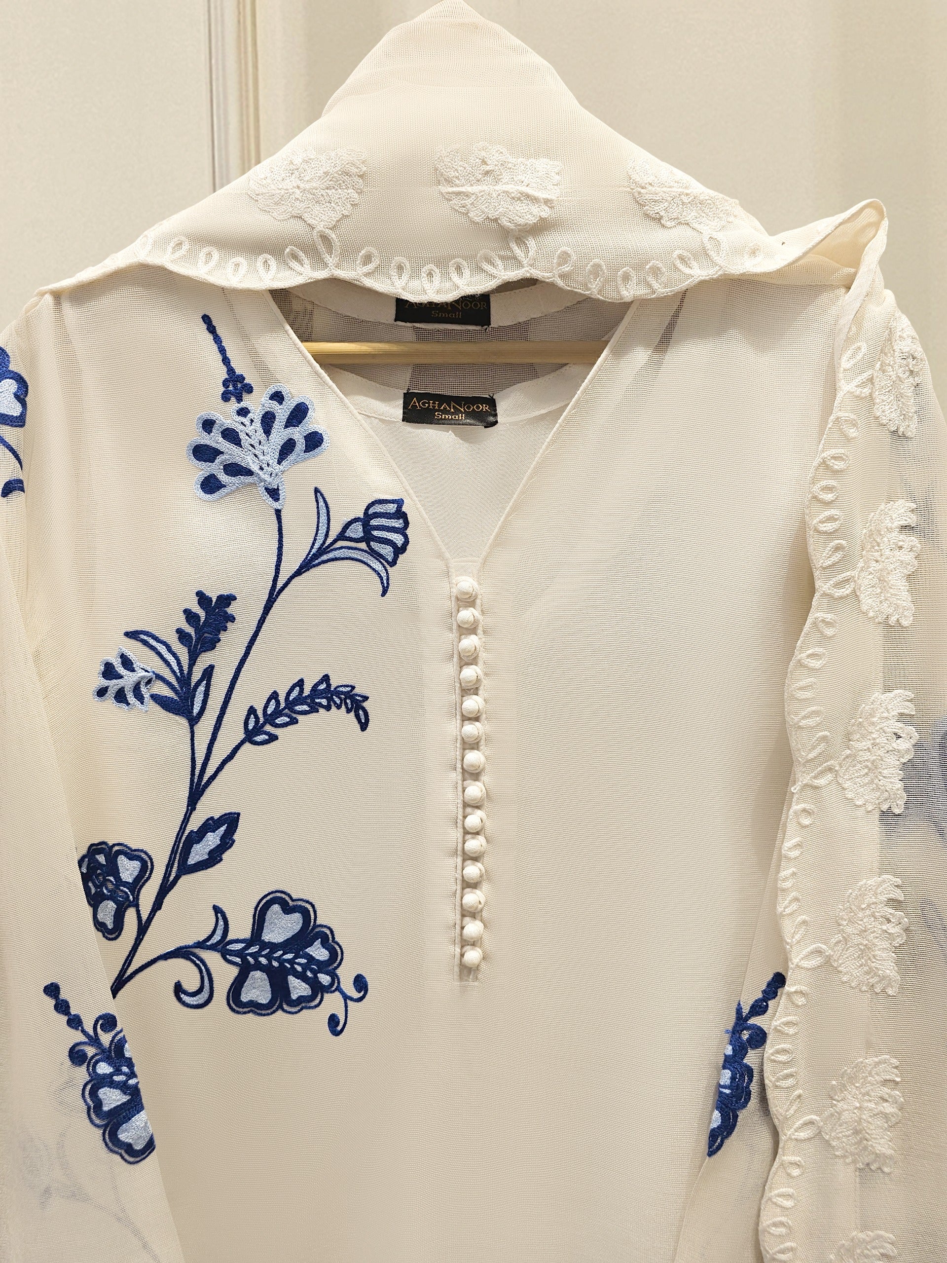 3 Piece - Pure Embroidered Cotton Net Suit S111886 - Image 4