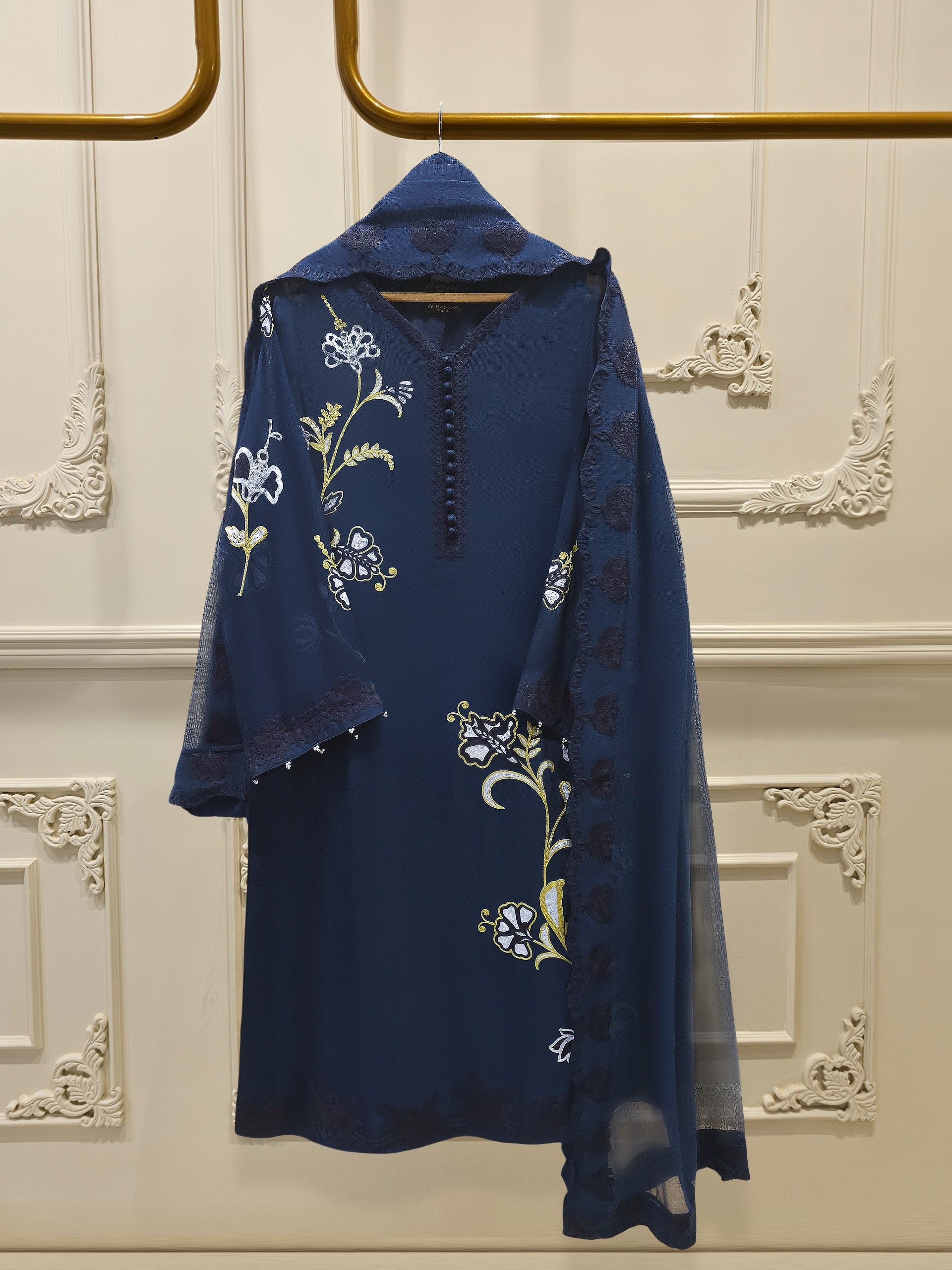 3 Piece - Pure Embroidered Cotton Net Suit S111888