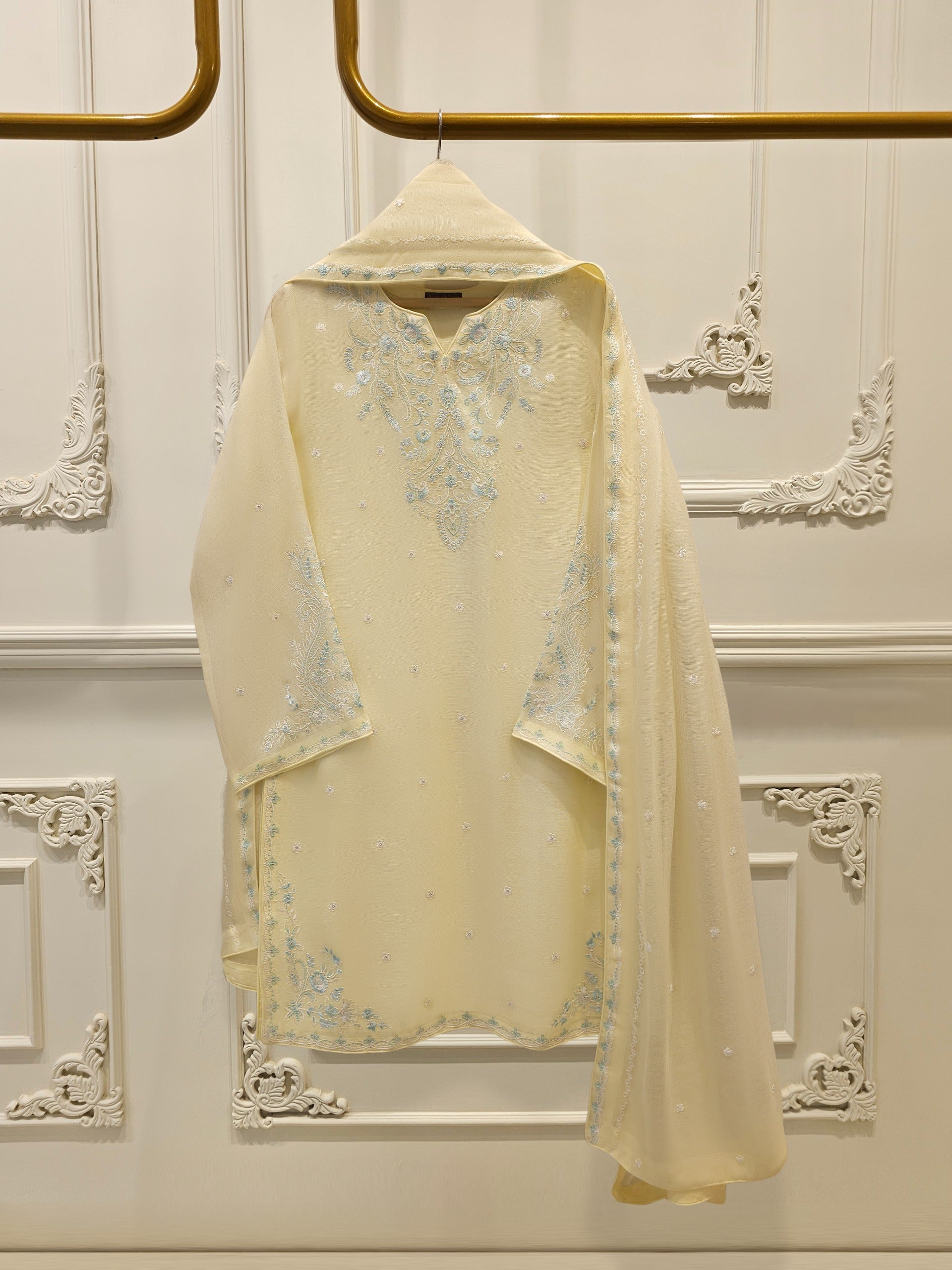 3 Piece - Pure Embroidered Cotton Net Suit S111905