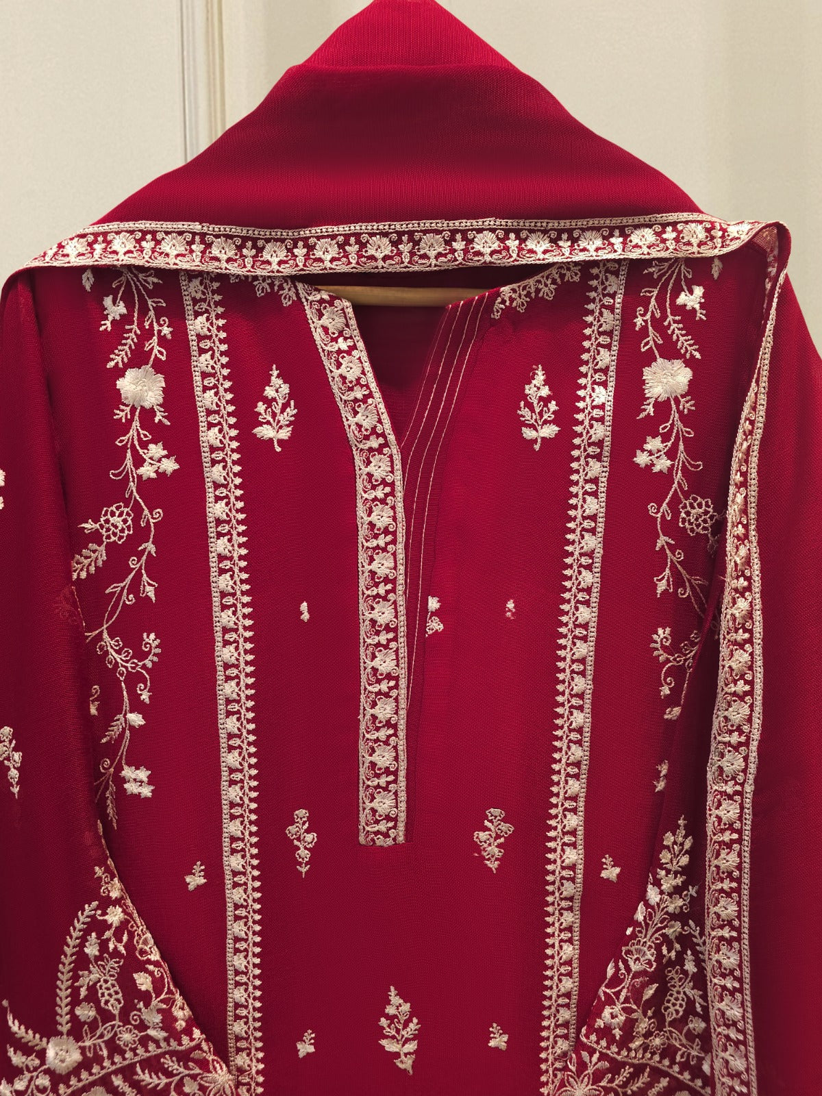 3 Piece - Pure Embroidered Cotton Net Suit S111910 - Image 2