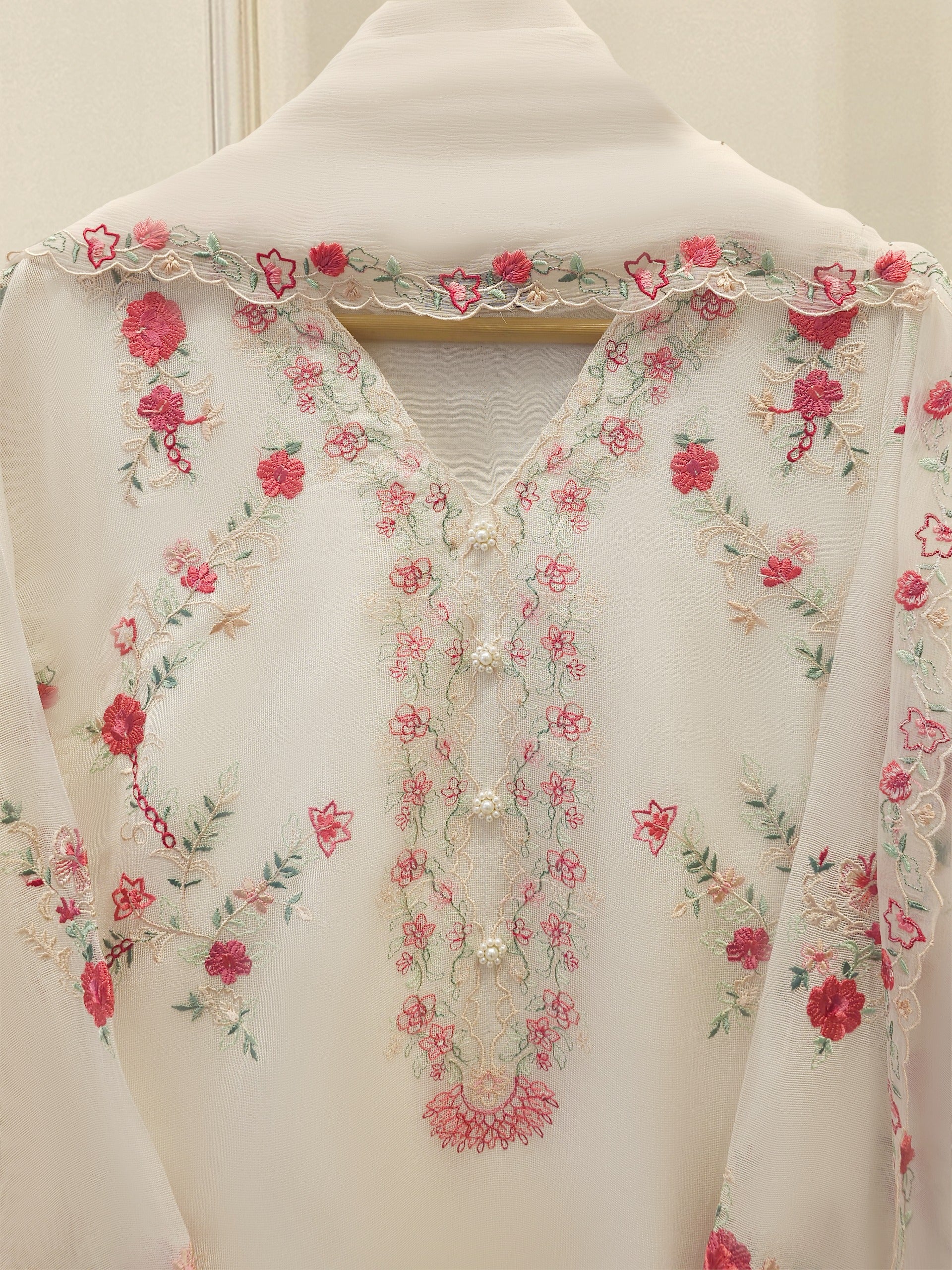 3 Piece - Pure Embroidered Cotton Net Suit S111969 - Image 2