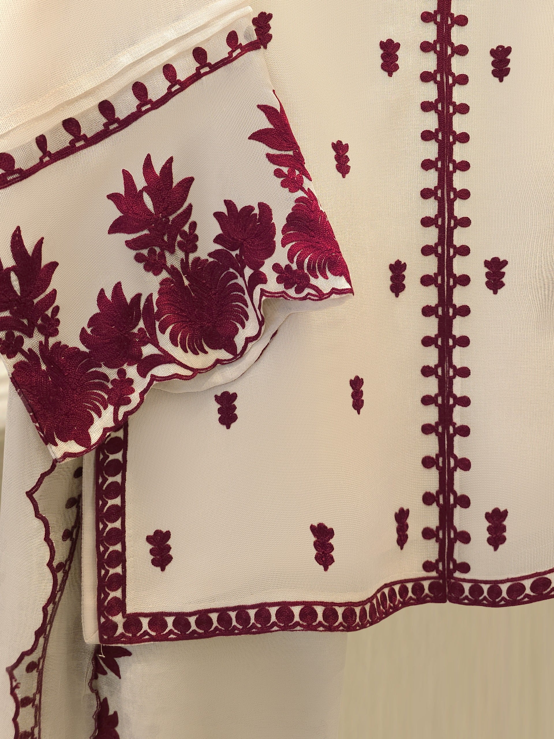 3 Piece - Pure Embroidered Cotton Net Suit S111971 - Image 3
