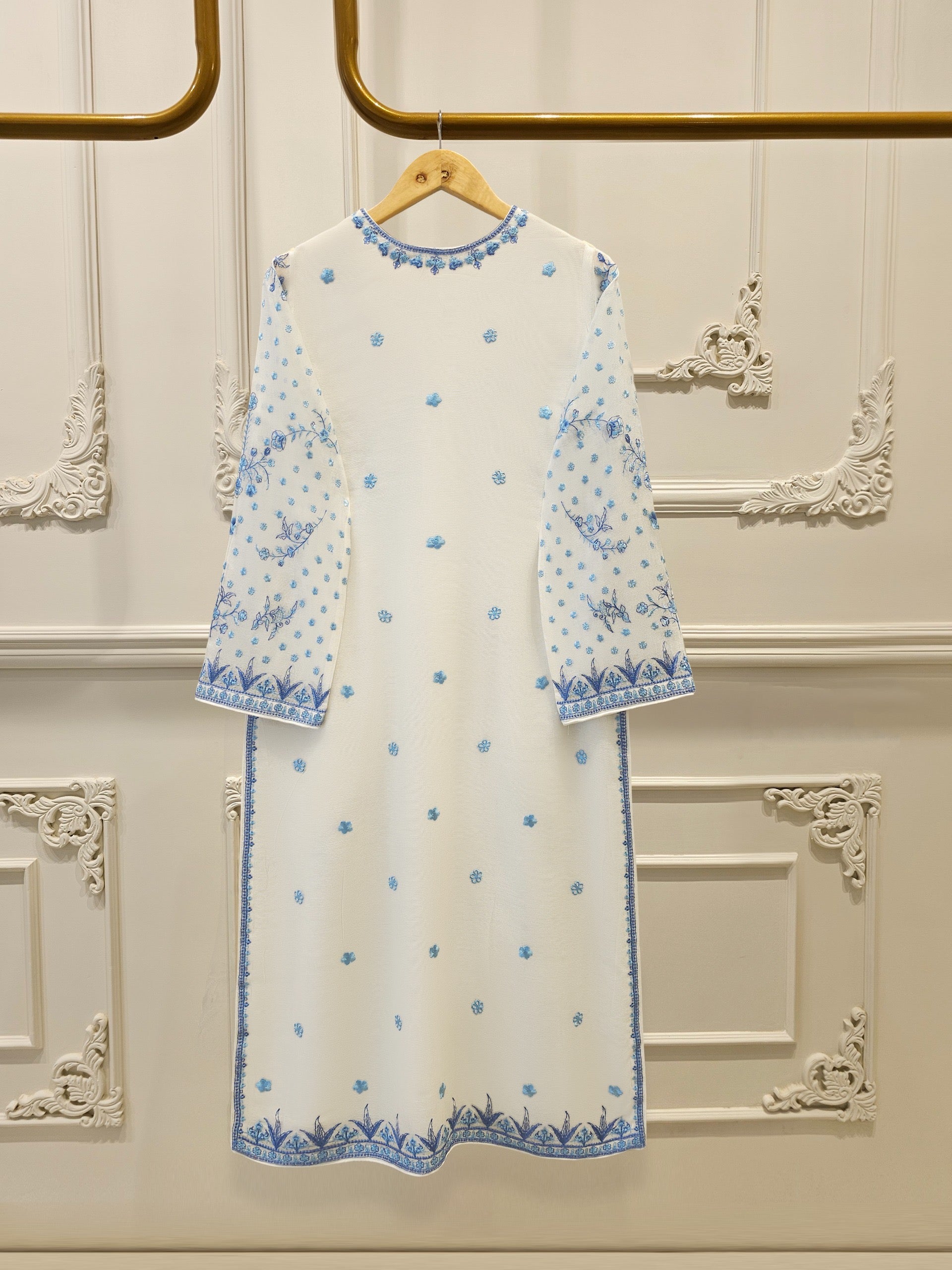 3 Piece - Pure Embroidered Cotton Net Suit S111972 - Image 5