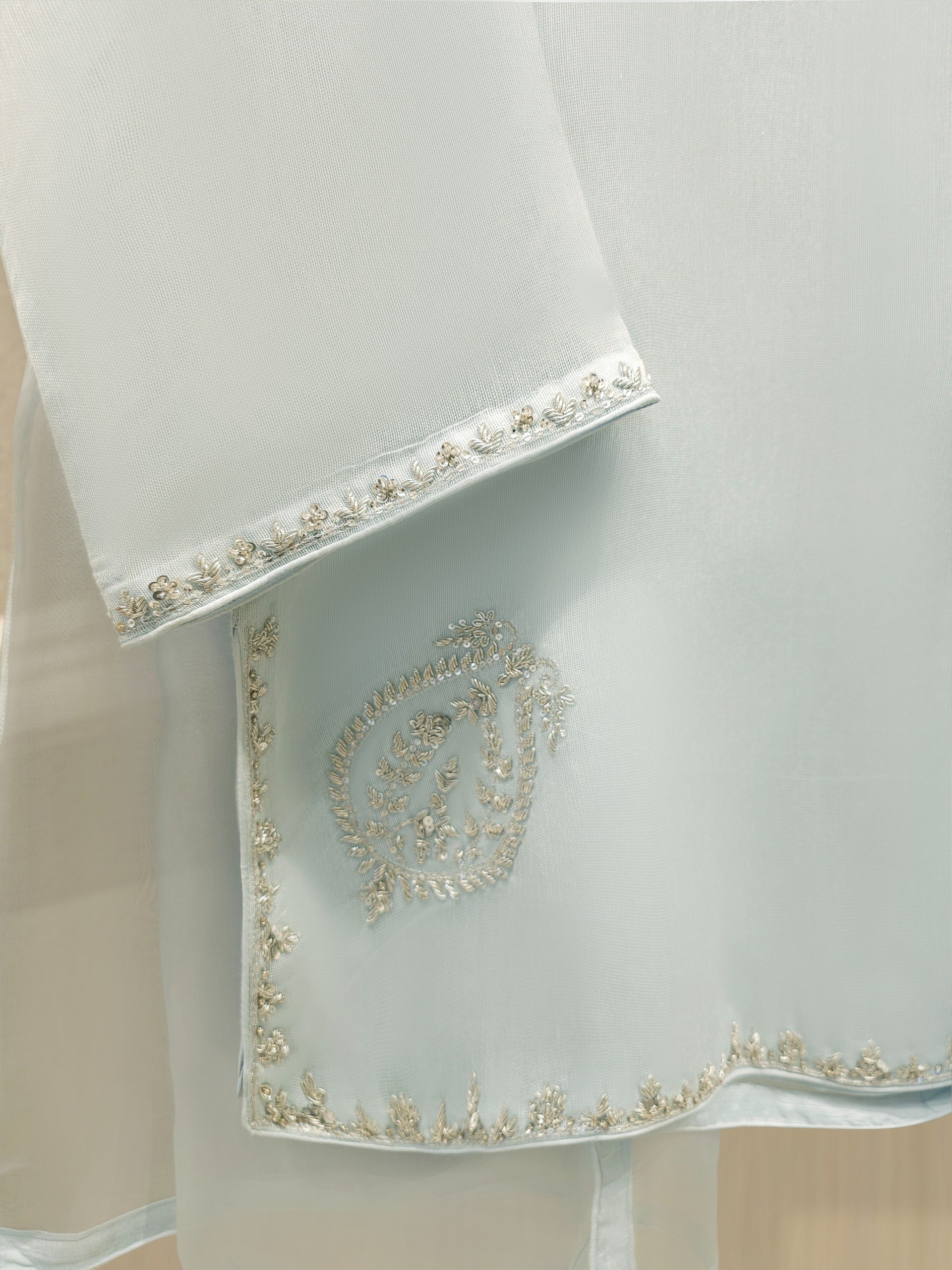 3 Piece - Pure Embroidered Cotton Net Suit S111998 - Image 3