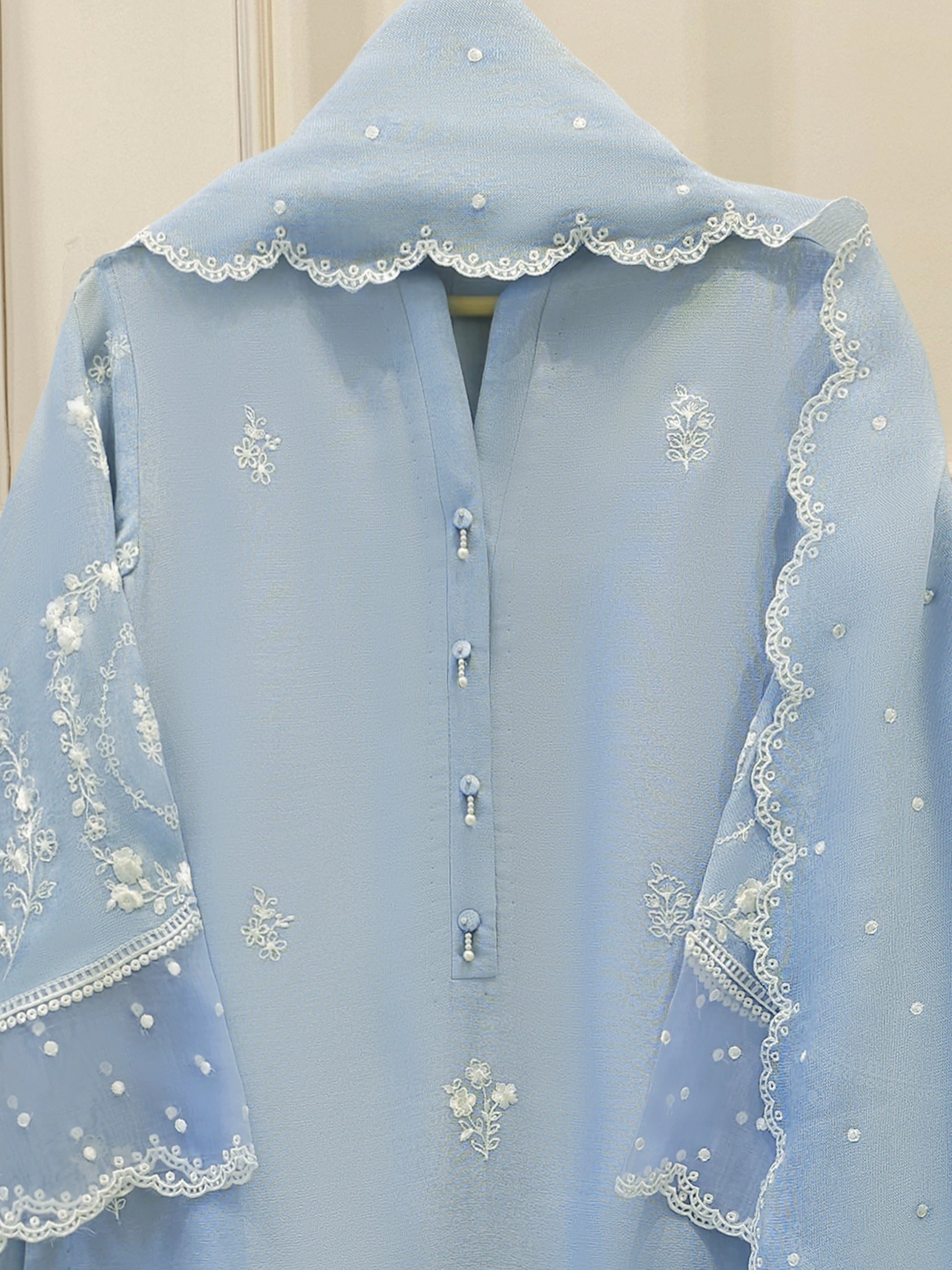 3 Piece - Pure Embroidered Cotton Net Suit S112010 - Image 2