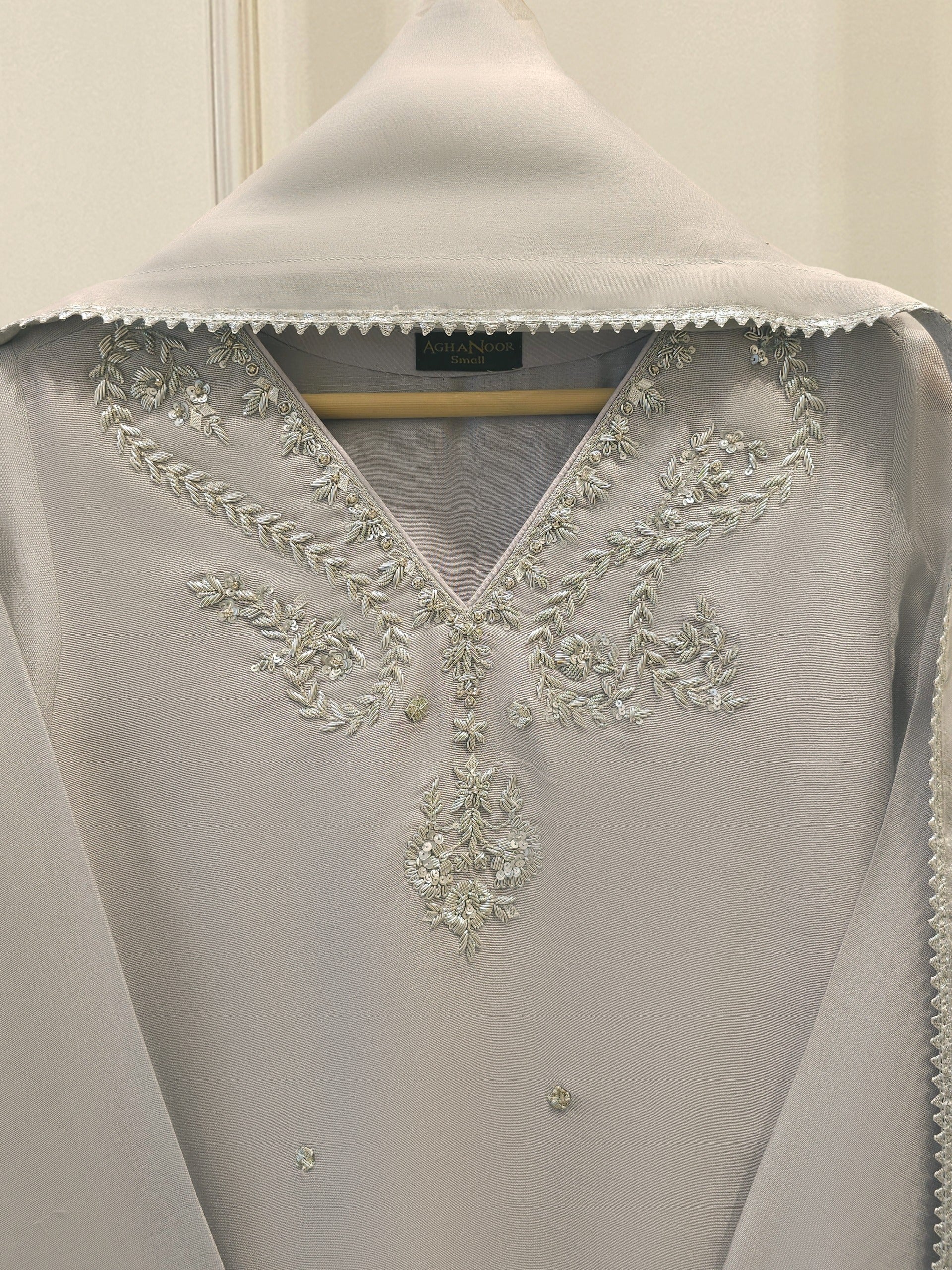 3 Piece - Pure Embroidered Cotton Net Suit S112035 - Image 2