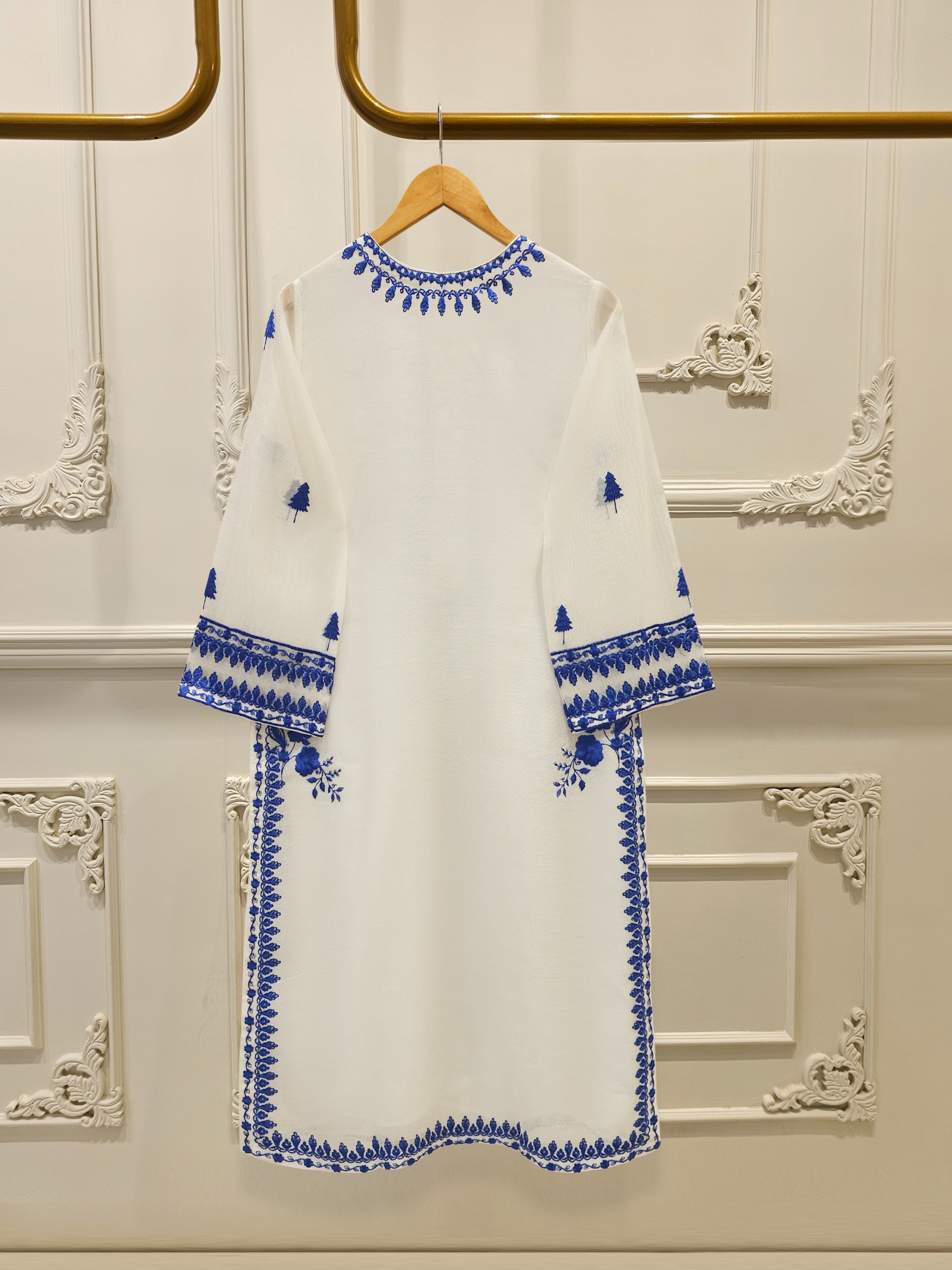 3 Piece - Pure Embroidered Cotton Net Suit S112057 - Image 5
