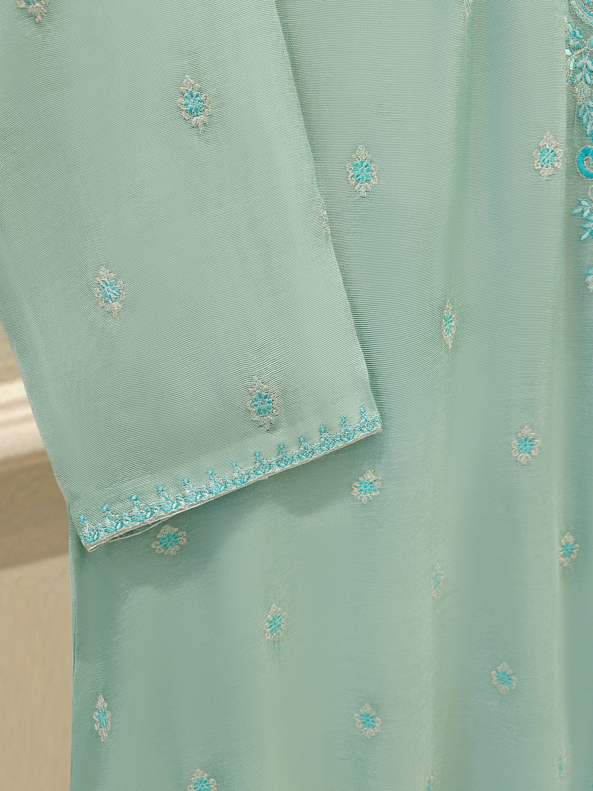 3 Piece - Pure Embroidered Cotton Net Suit S112121 - Image 3