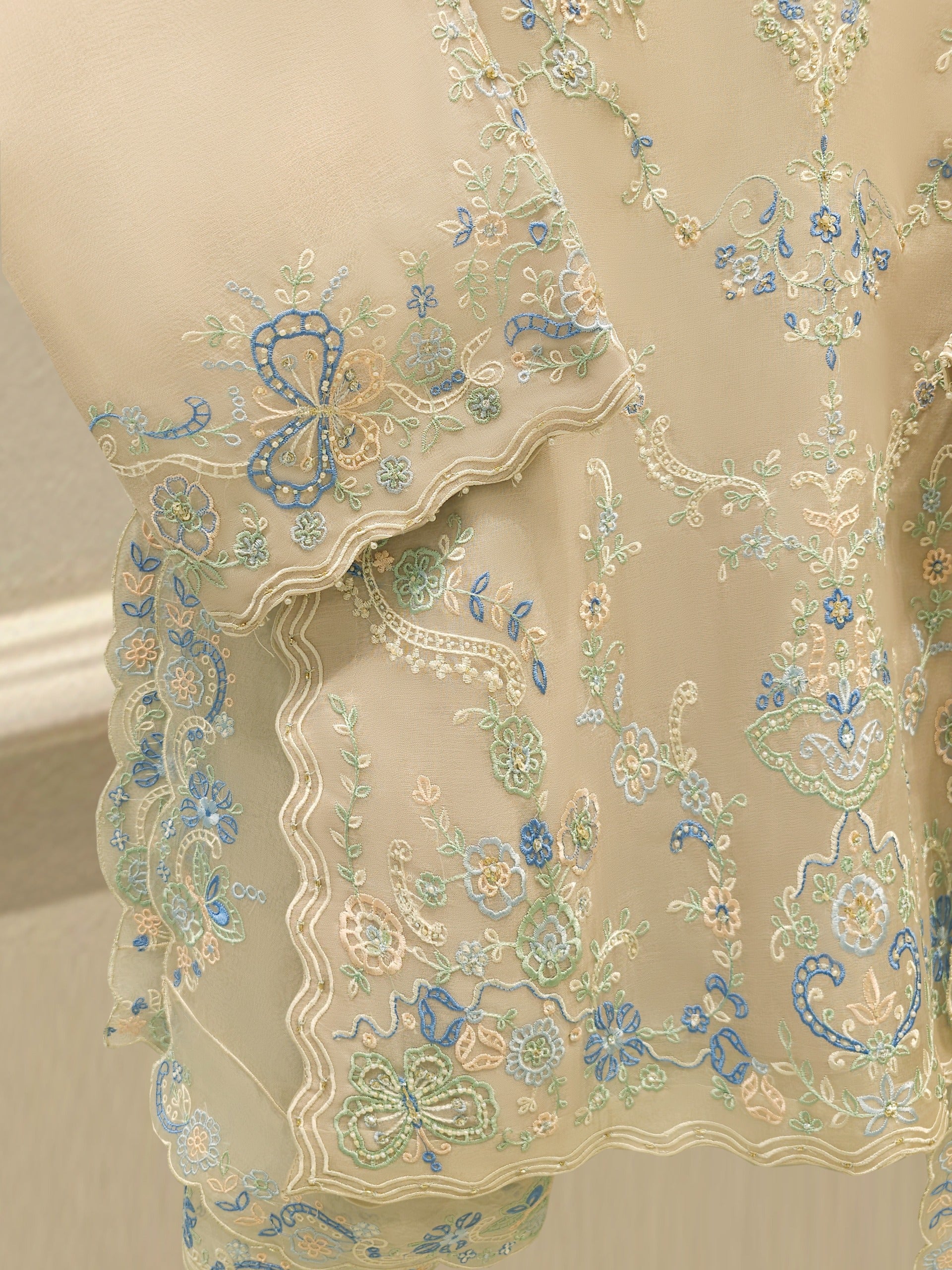 3 Piece - Pure Embroidered  Organza  Suit S112181 - Image 3