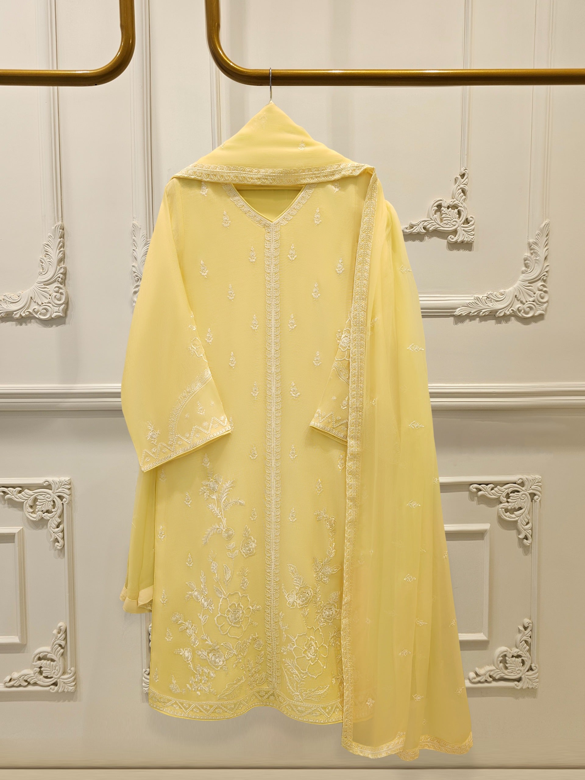 3 Piece - Pure Embroidered Cotton Net Suit S112305